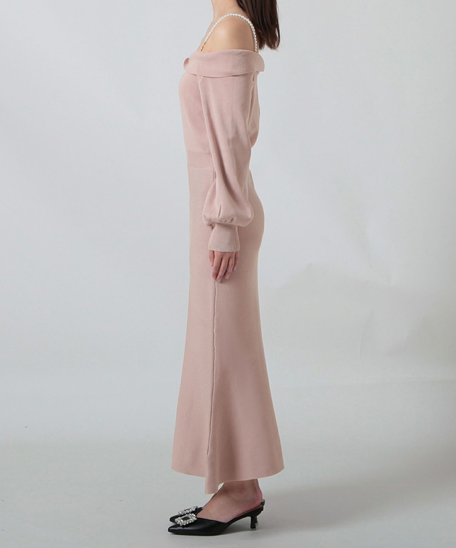 パールストラップマーメイドニットワンピース JB24006