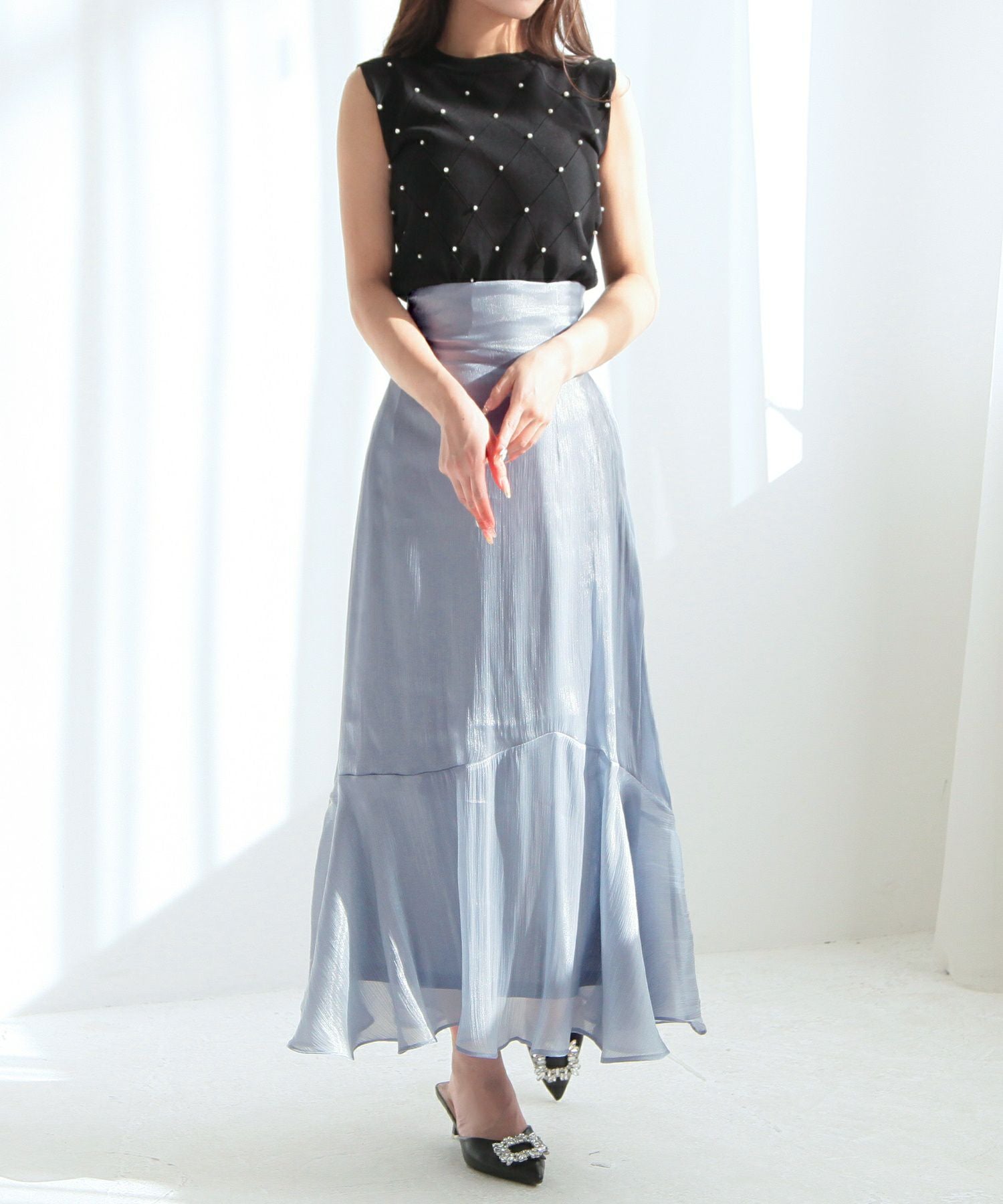 パールデコノースリーブニットトップス JB24073