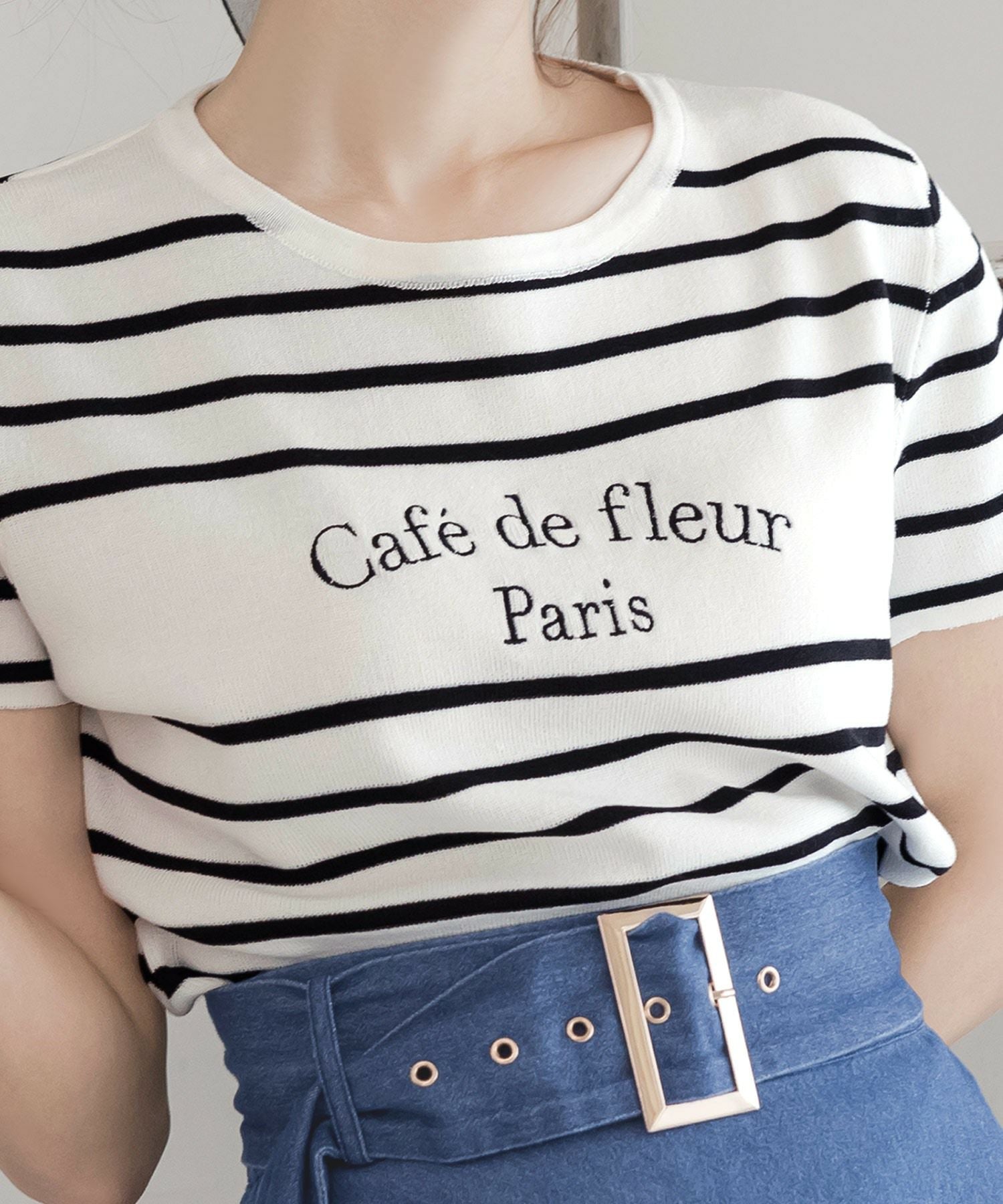 Cafe de fleurロゴ刺繍ニットトップス JB24042