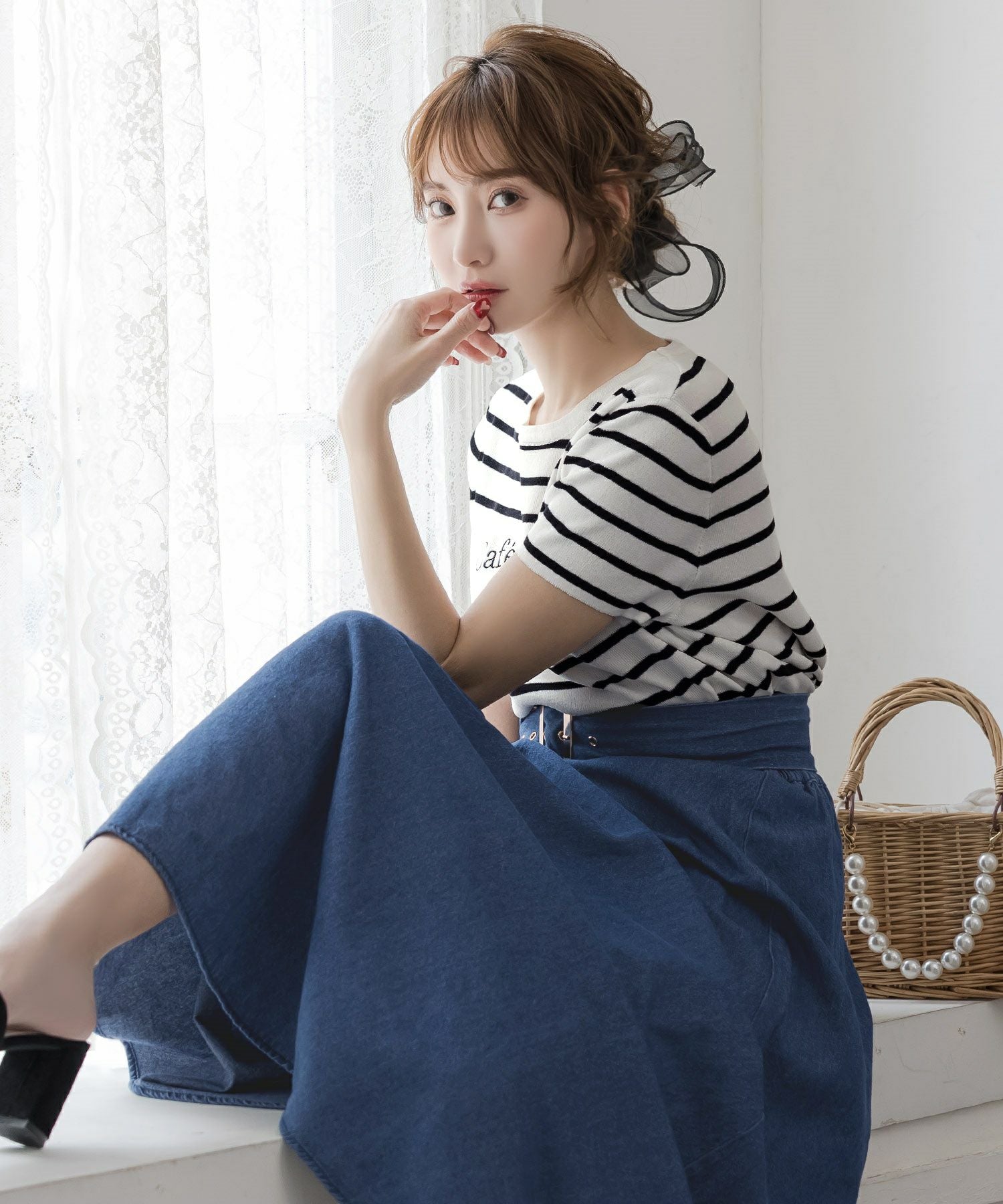 Cafe de fleurロゴ刺繍ニットトップス JB24042