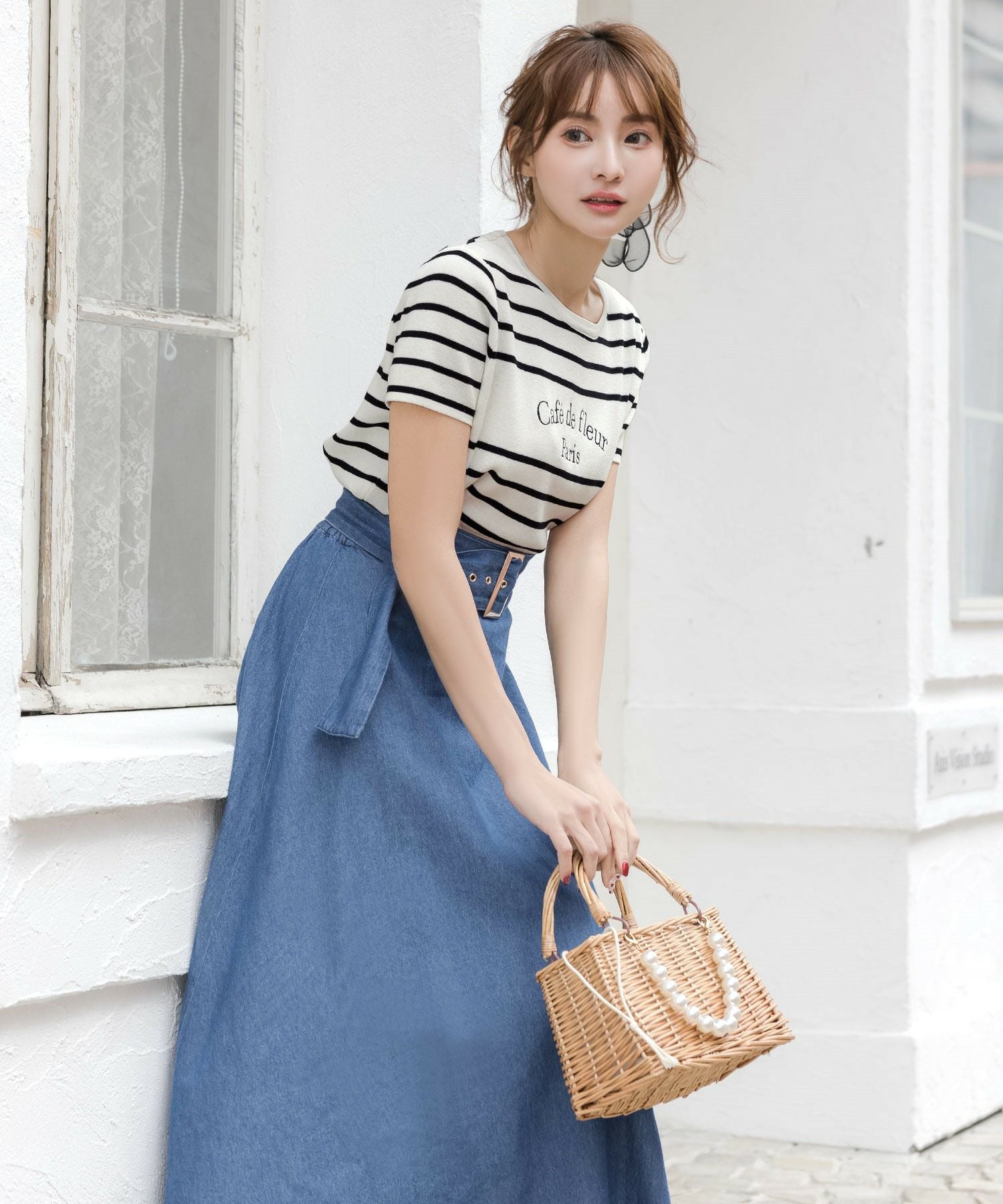 Cafe de fleurロゴ刺繍ニットトップス JB24042