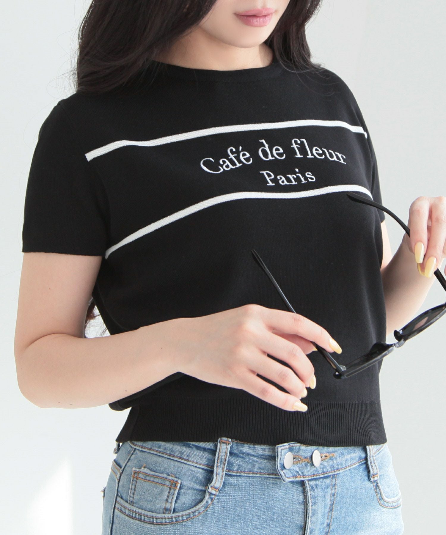 Cafe de fleurロゴ刺繍ニットトップス JB24042