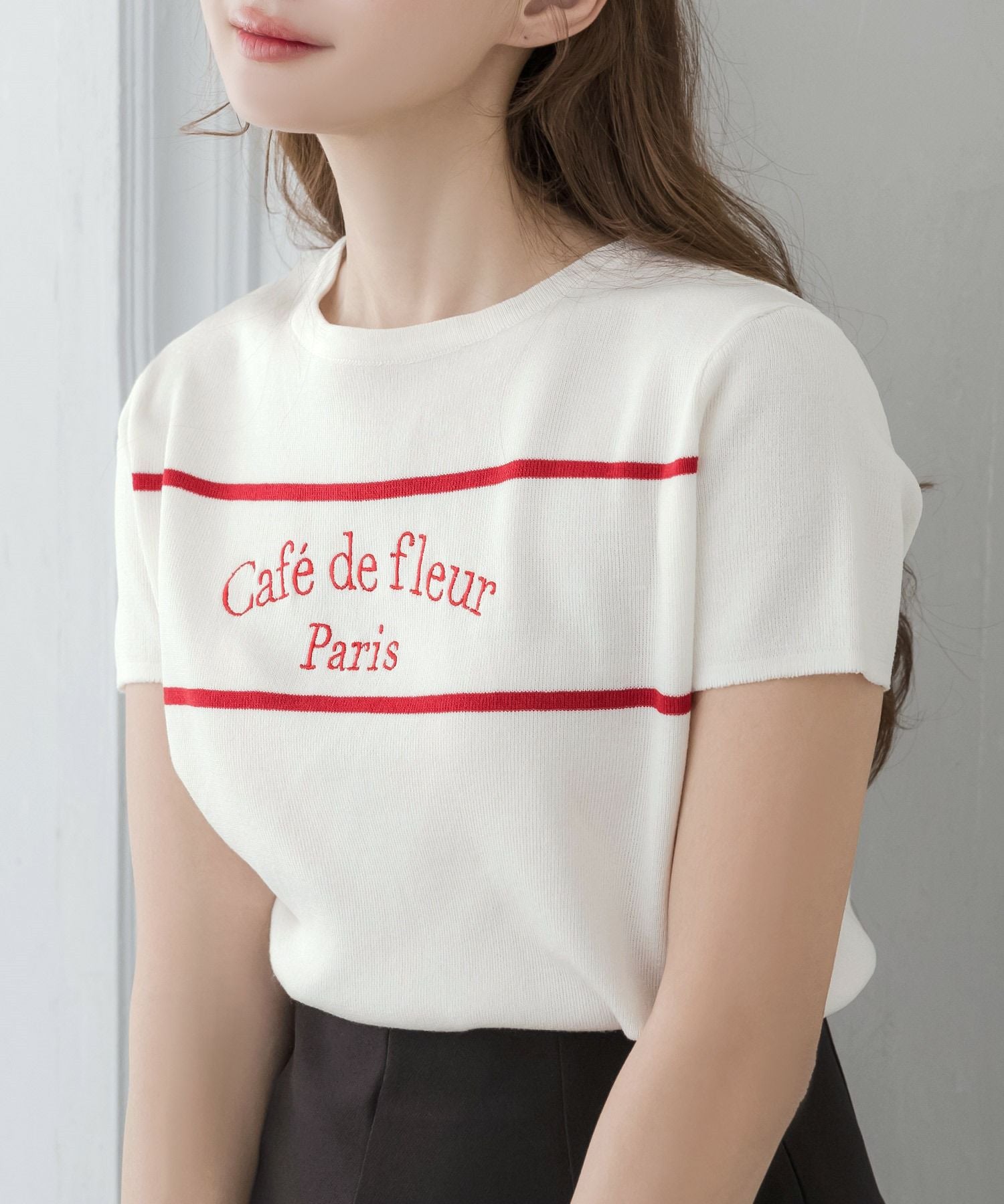 Cafe de fleurロゴ刺繍ニットトップス JB24042