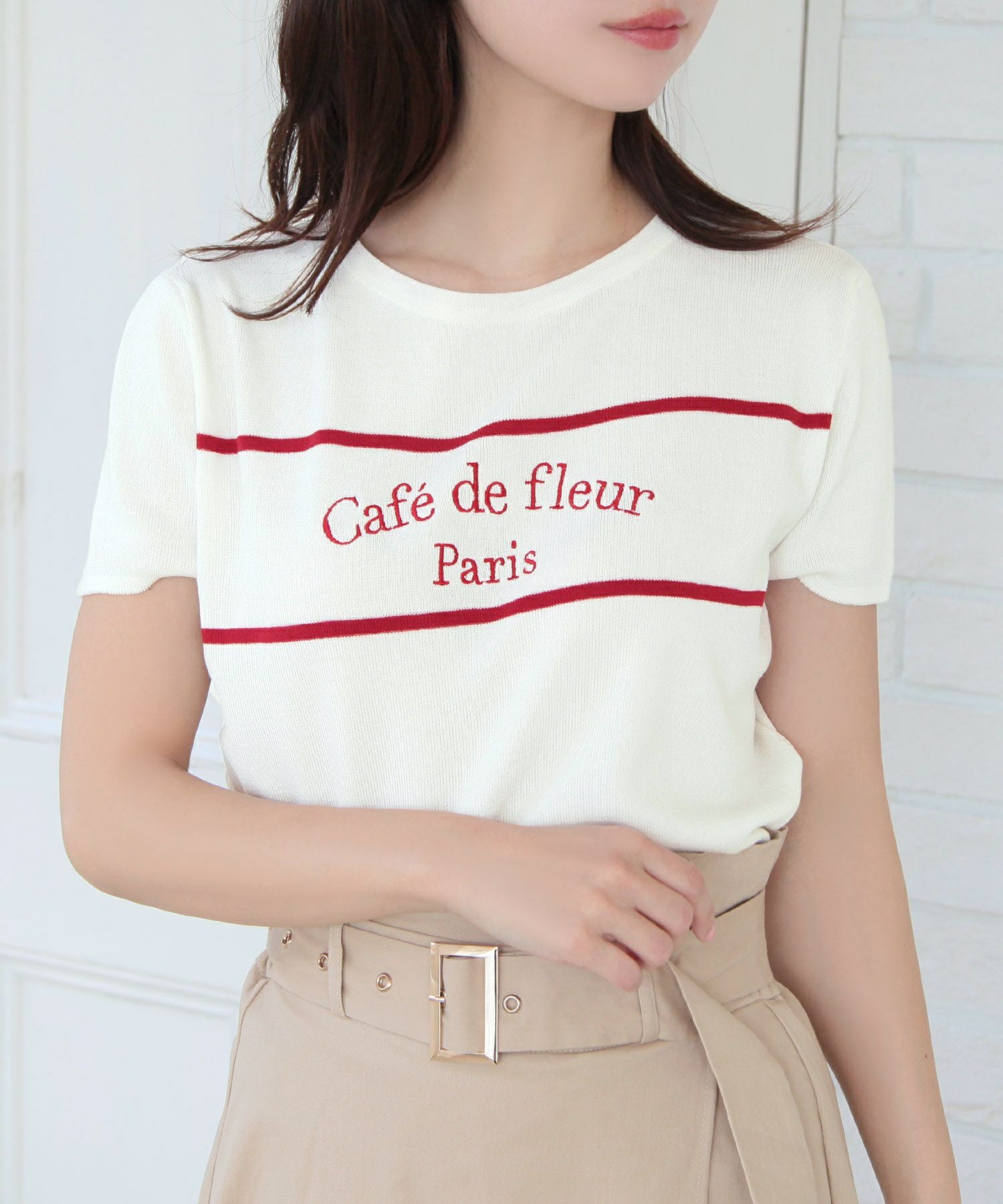 Cafe de fleurロゴ刺繍ニットトップス JB24042