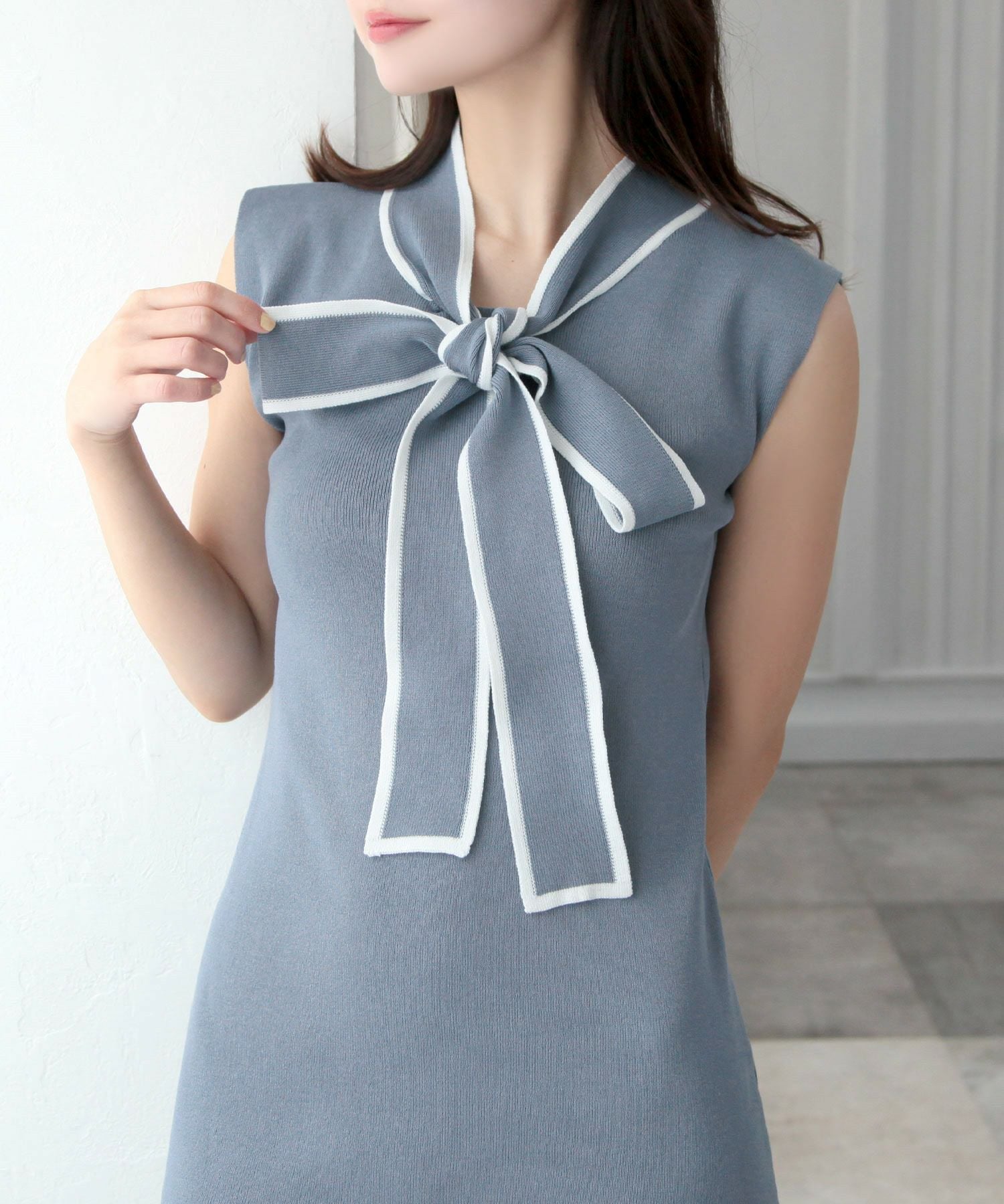 パイピングボウタイリボンニットワンピース JB24063