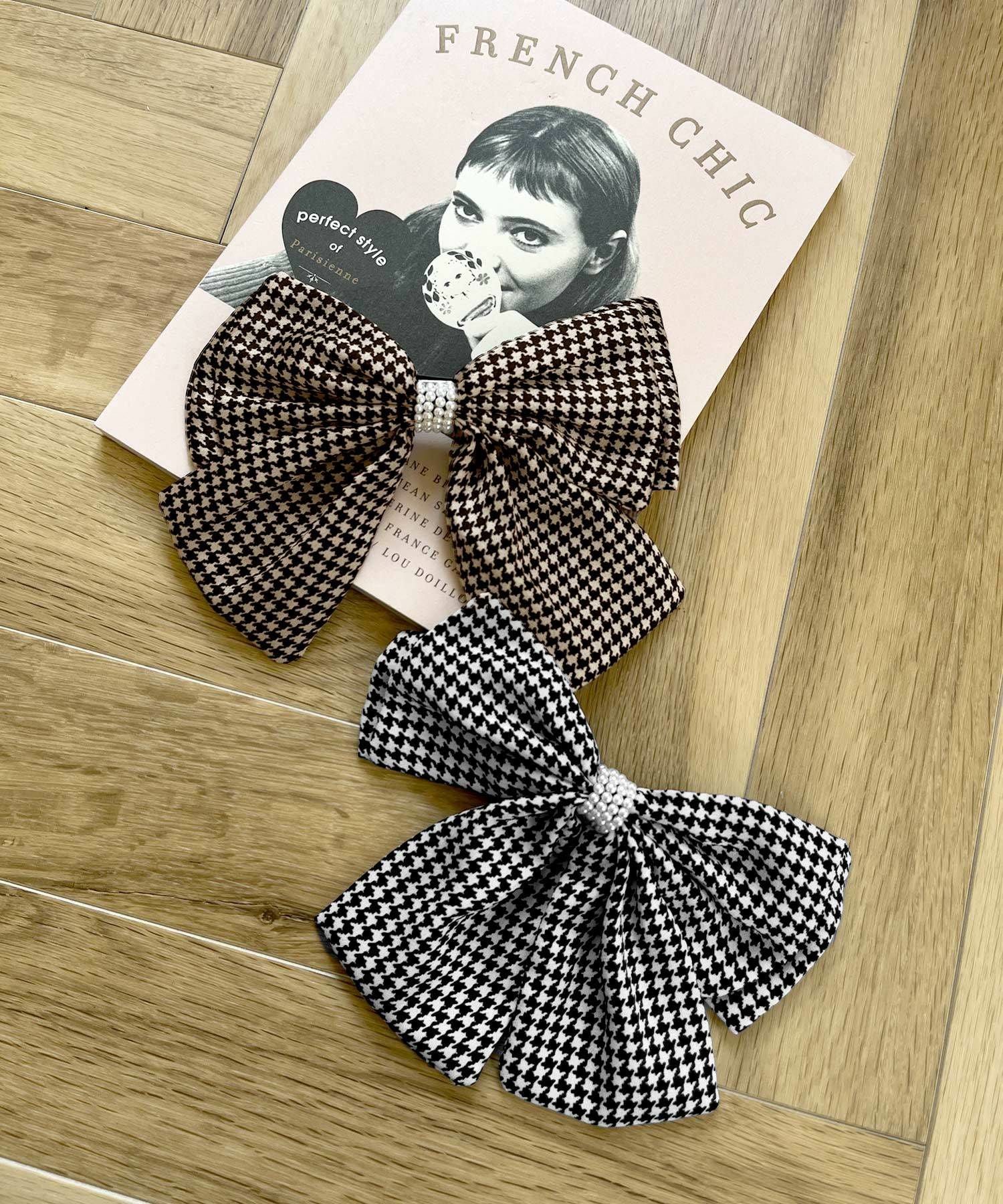 千鳥格子柄リボンバレッタ JB24684