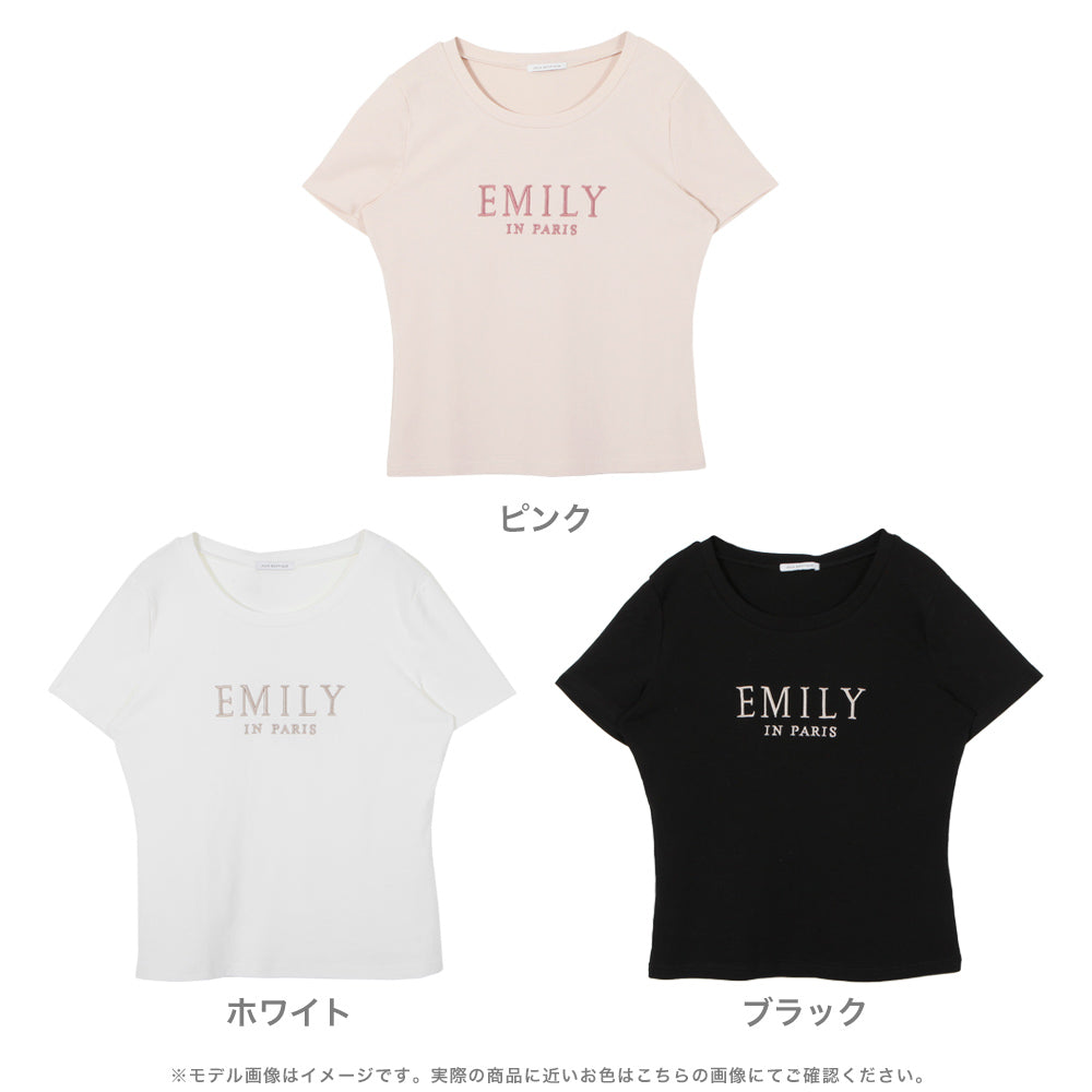 EMILY刺繍ロゴデザインTシャツ JB22044