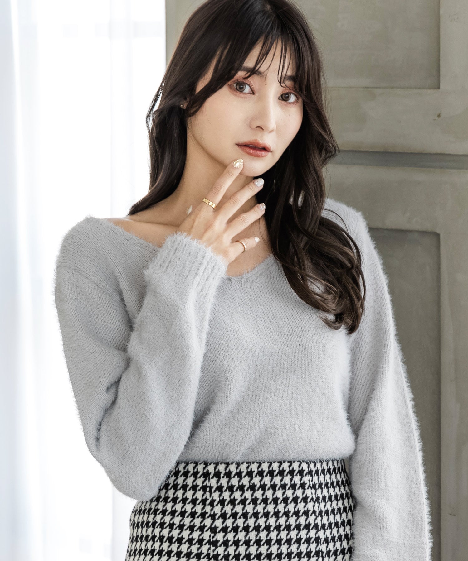 ネックが選べるシャギータッチニットトップス JB22603