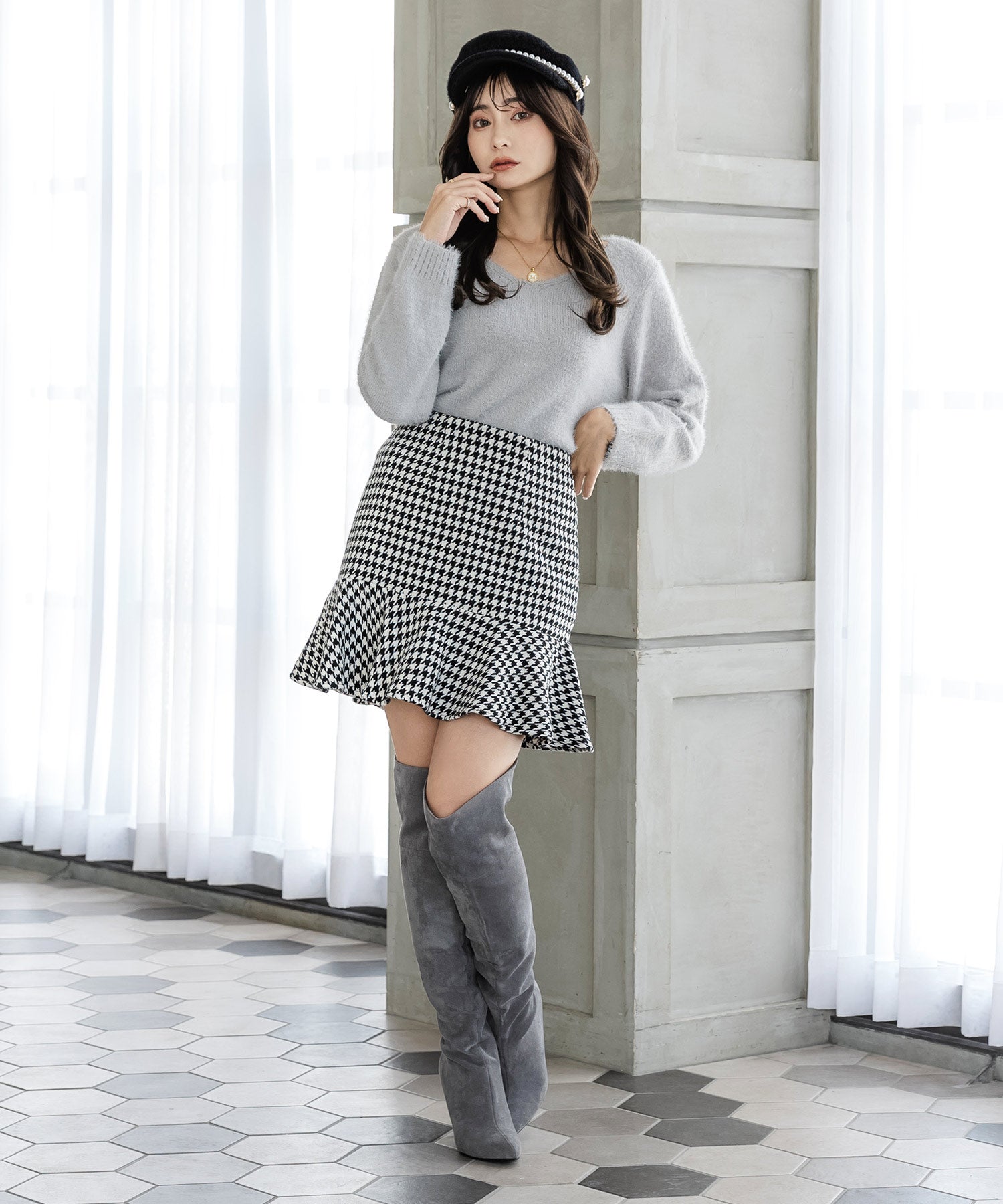 ネックが選べるシャギータッチニットトップス JB22603