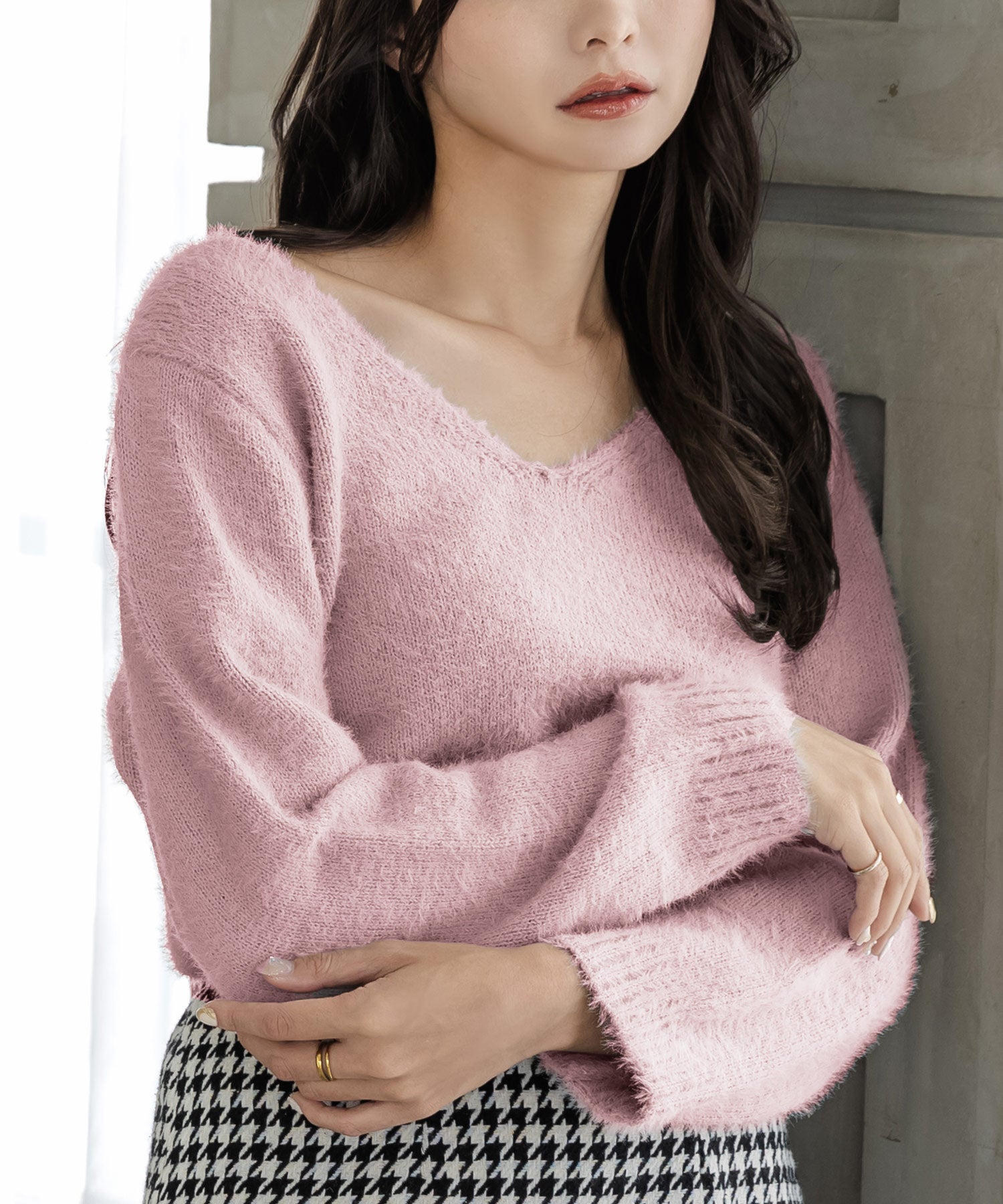 ネックが選べるシャギータッチニットトップス JB22603