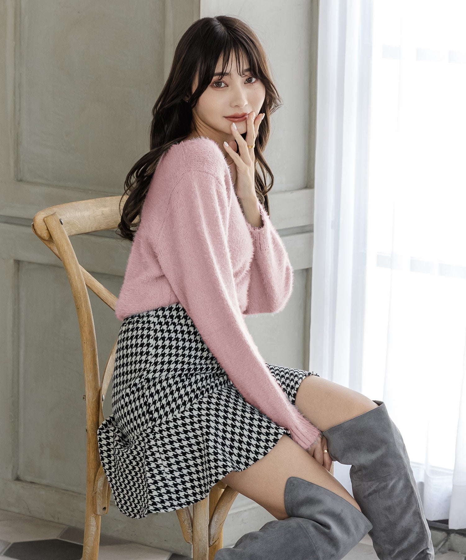 ネックが選べるシャギータッチニットトップス JB22603