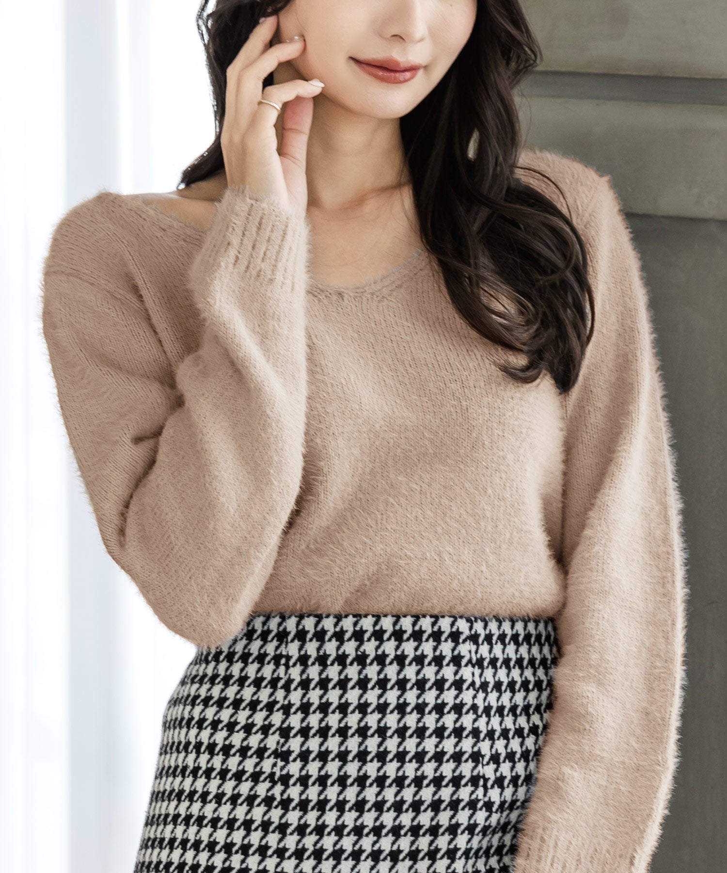 ネックが選べるシャギータッチニットトップス JB22603