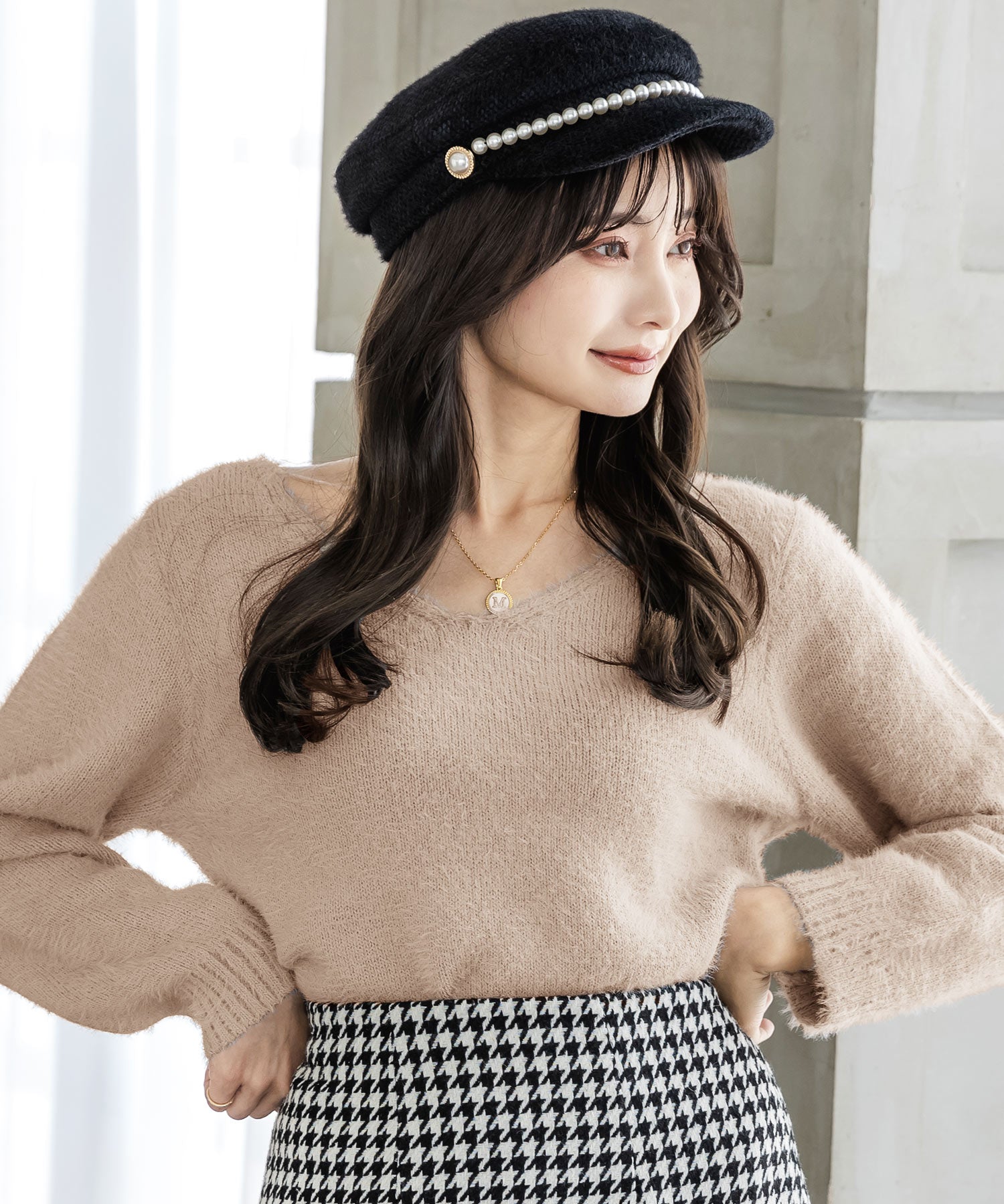 ネックが選べるシャギータッチニットトップス JB22603