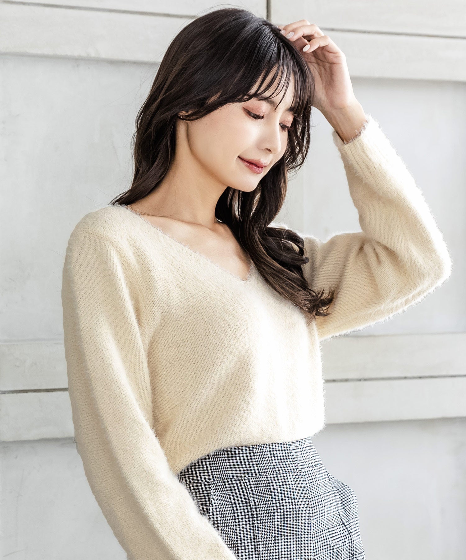 ネックが選べるシャギータッチニットトップス JB22603