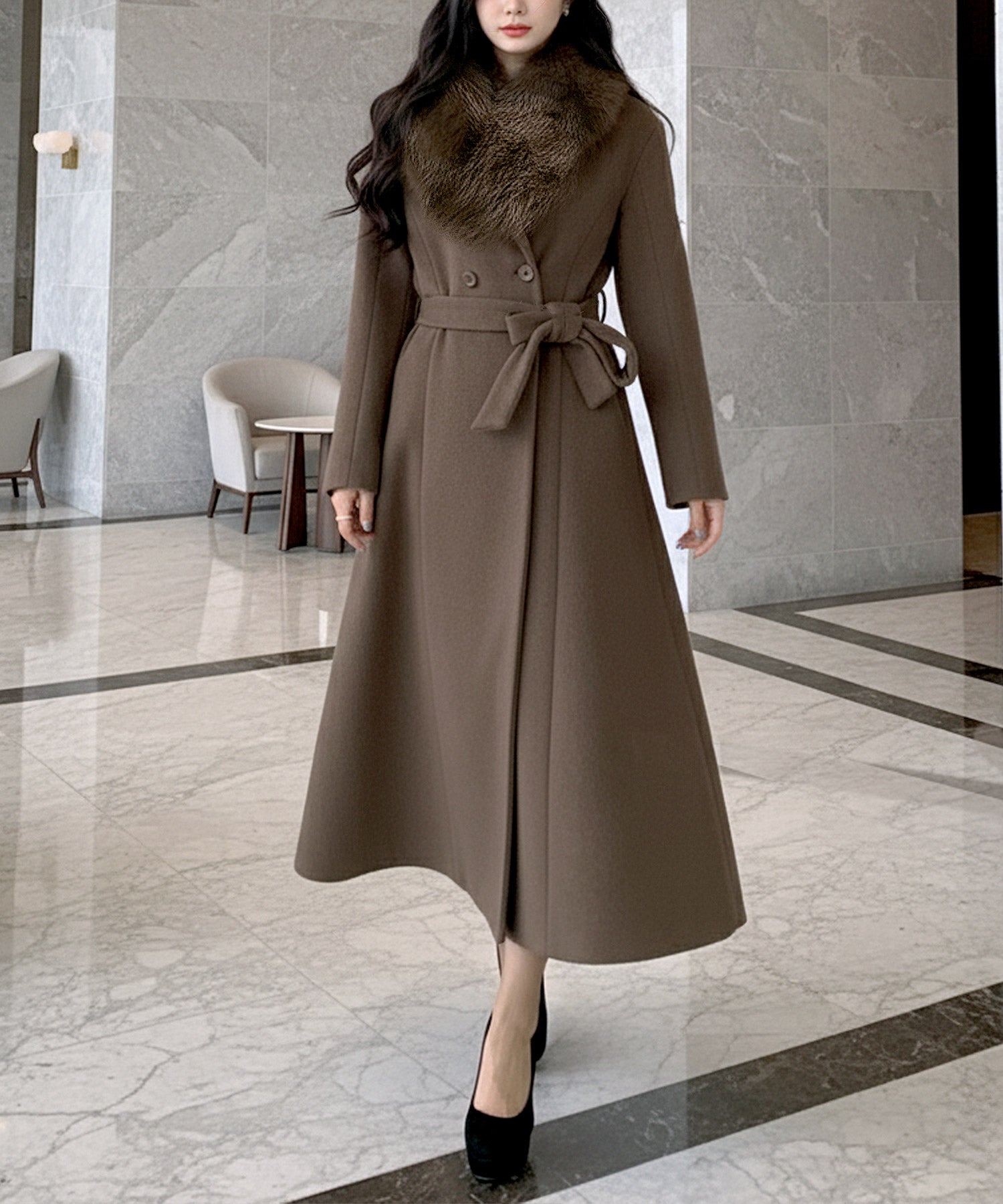 総丈115 カシミヤ/ミンク ペイズリー Aライン ロング ファーコート 毛皮 総丈115 カシミヤ/ミンク ペイズリー Aライン ロング ファーコート