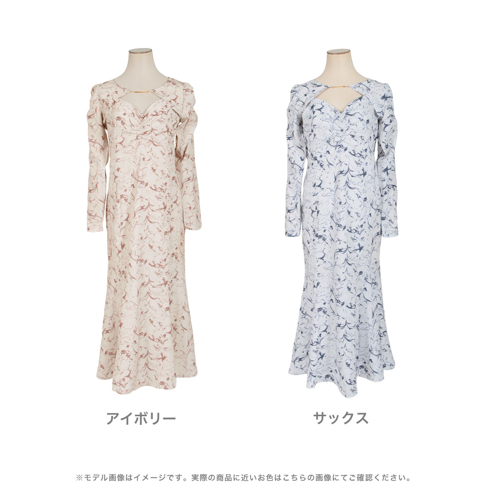 ラインフラワークロップド丈トップス×マーメイドワンピース JB23016