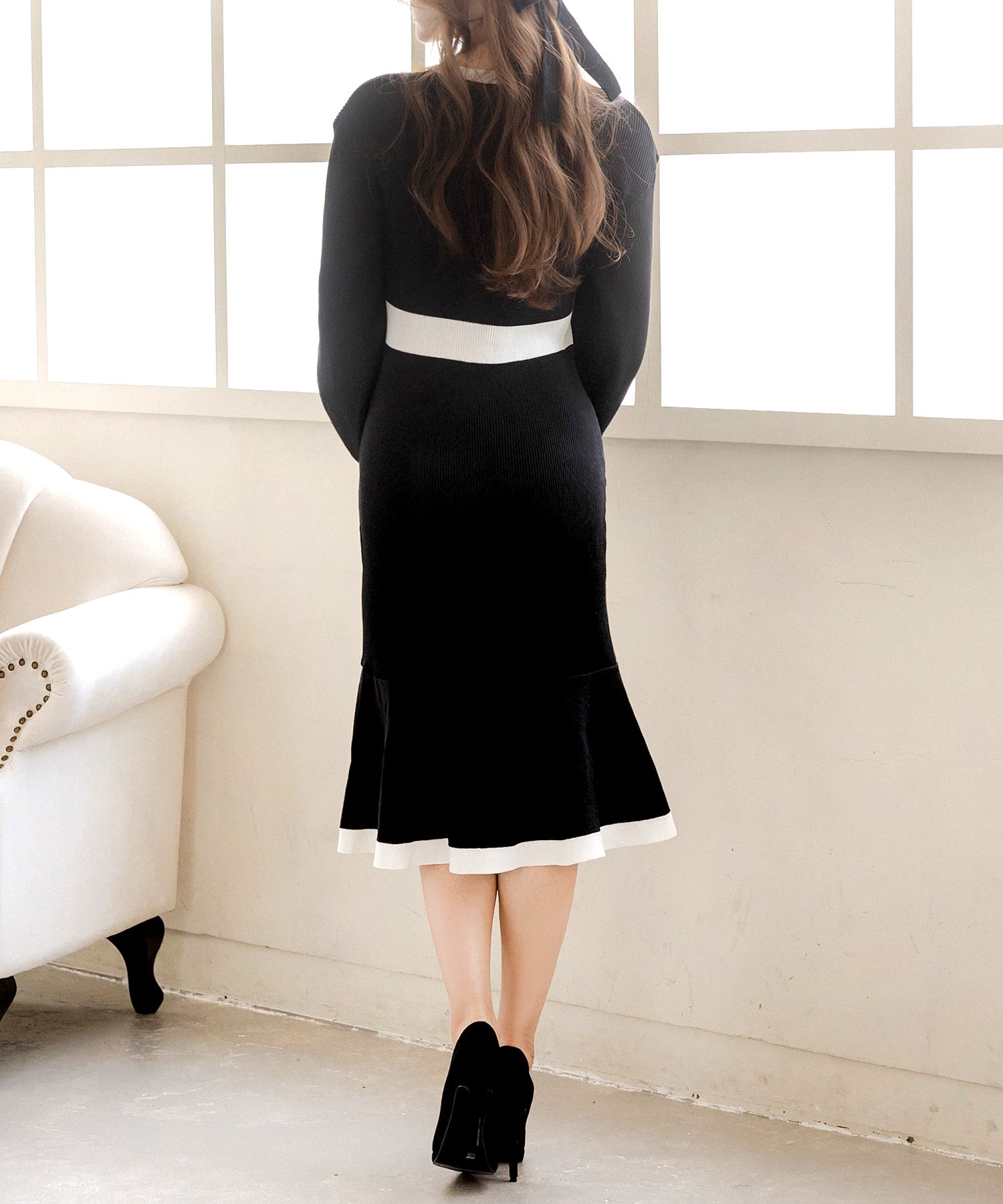 丈が選べるパイピングマーメイドニットワンピース JB23524