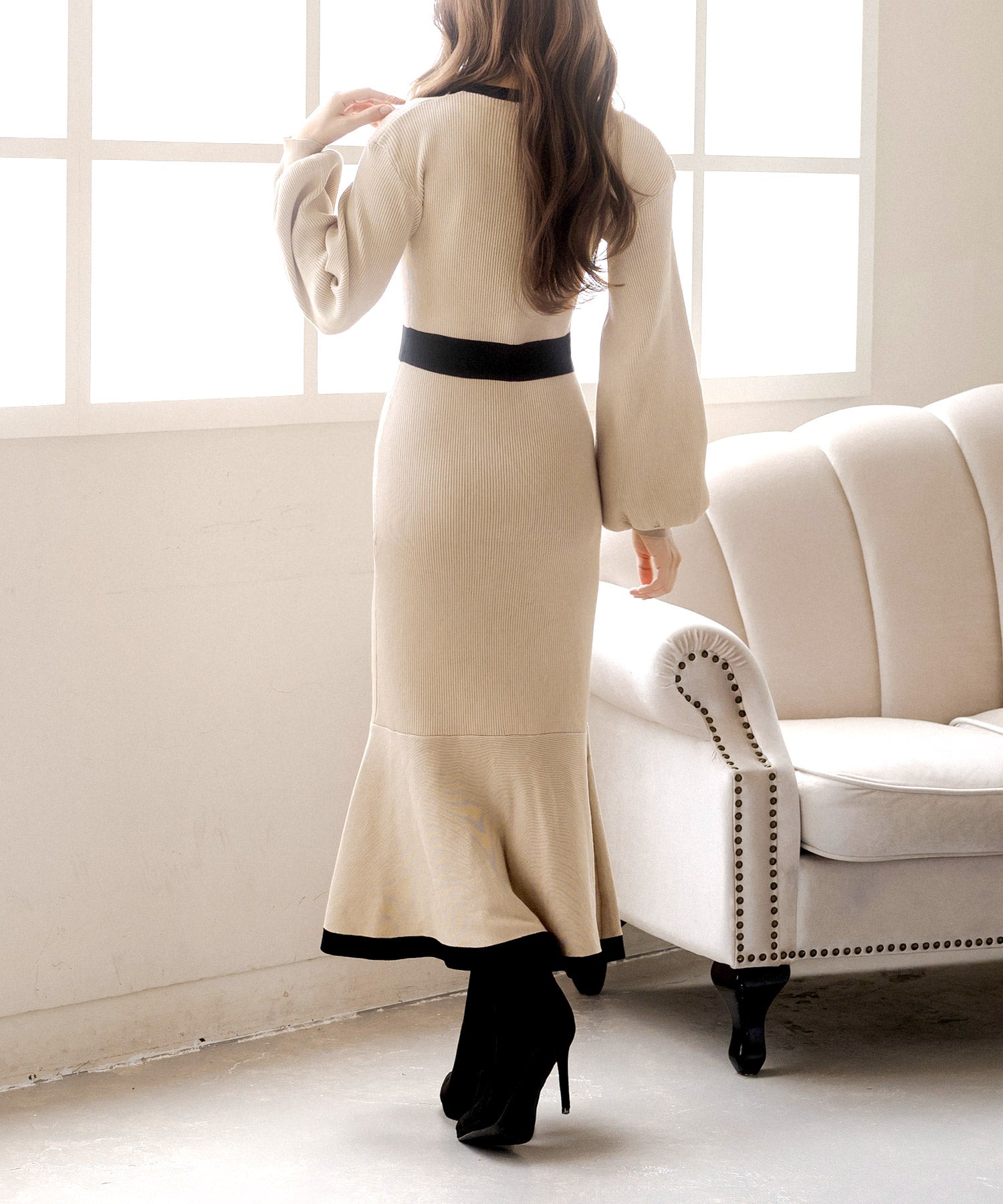 丈が選べるパイピングマーメイドニットワンピース JB23524