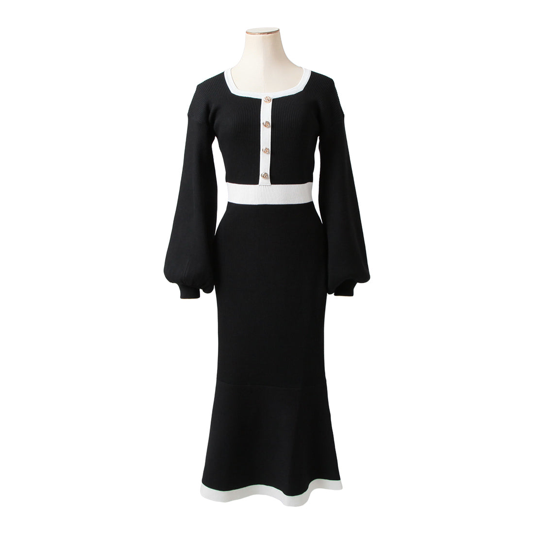 丈が選べるパイピングマーメイドニットワンピース JB23524