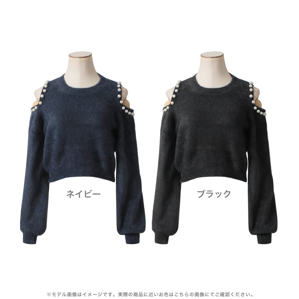 肩パール付きシャギータッチニットトップス JB23588