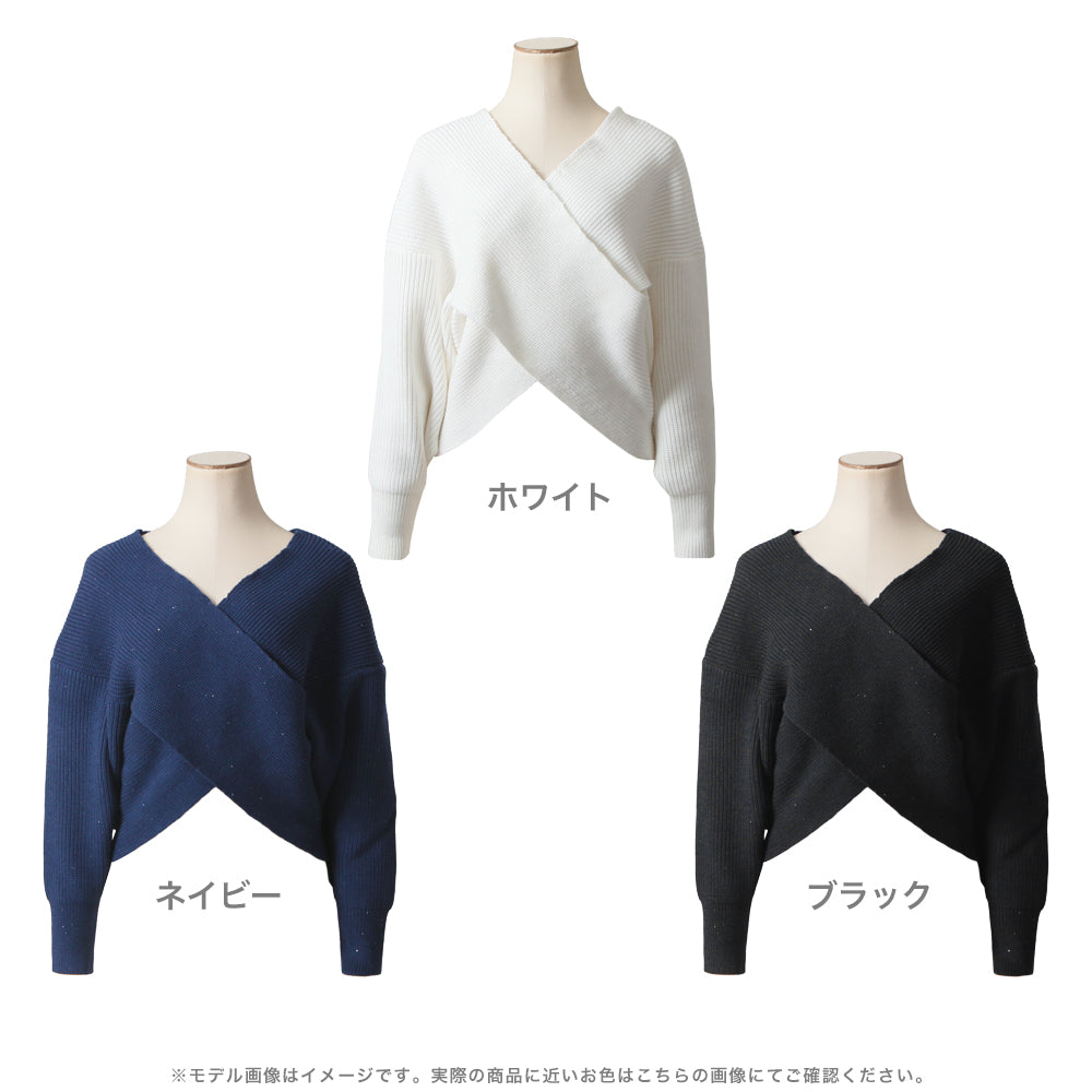 スパングルカシュクールニットトップス JB23603