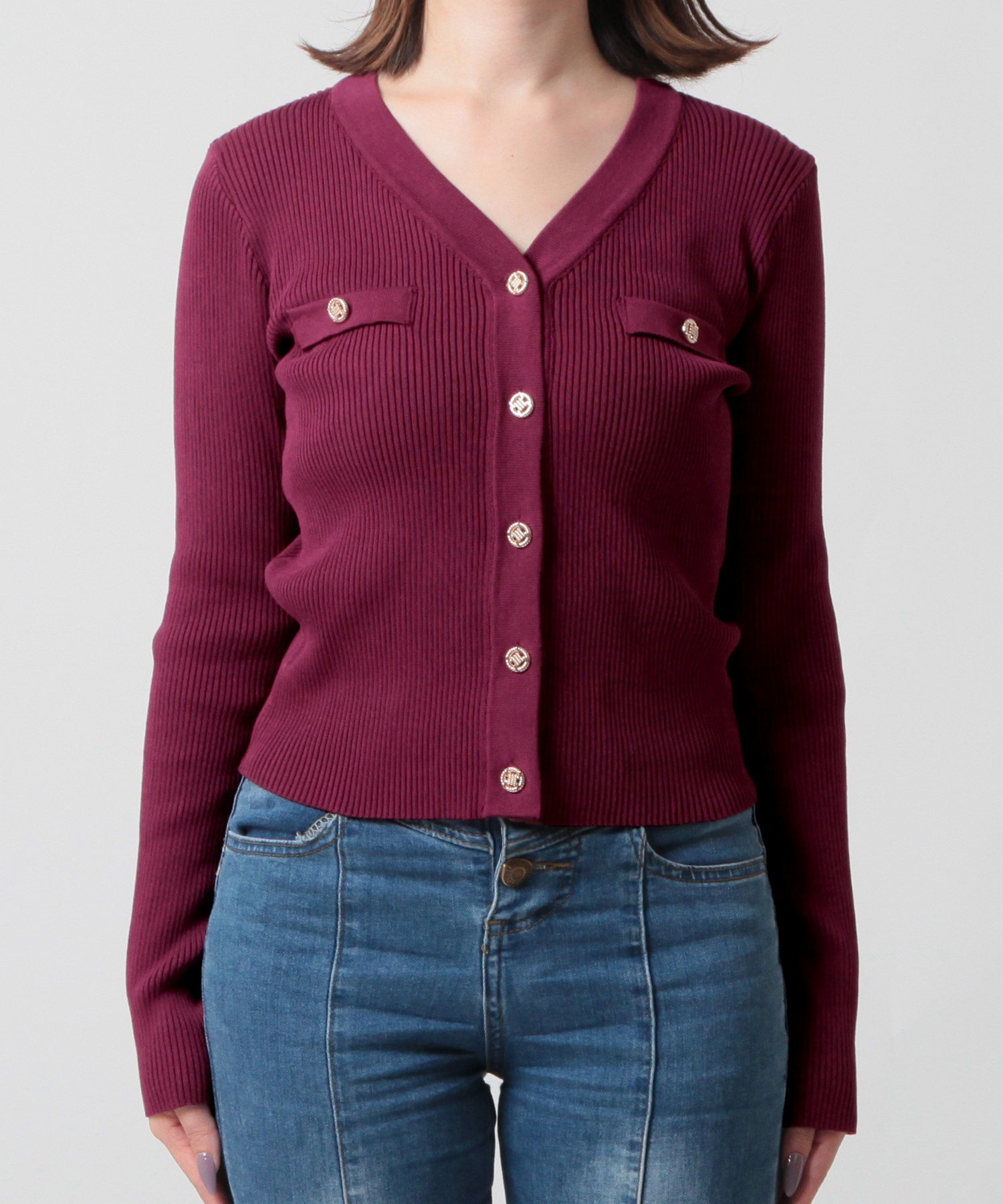 ゴールドボタンVネックニットカーディガン JB24528