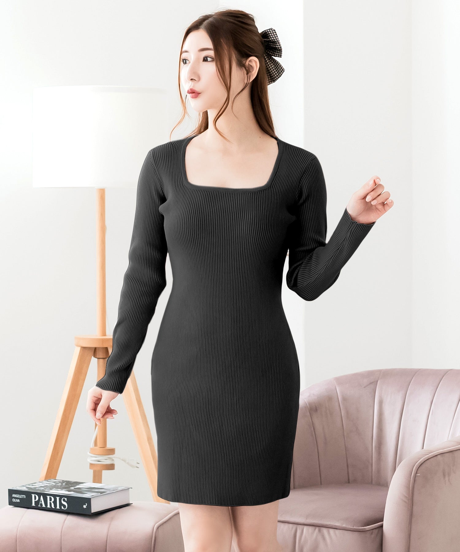 ネックが選べるリブニットミニワンピース JB24530