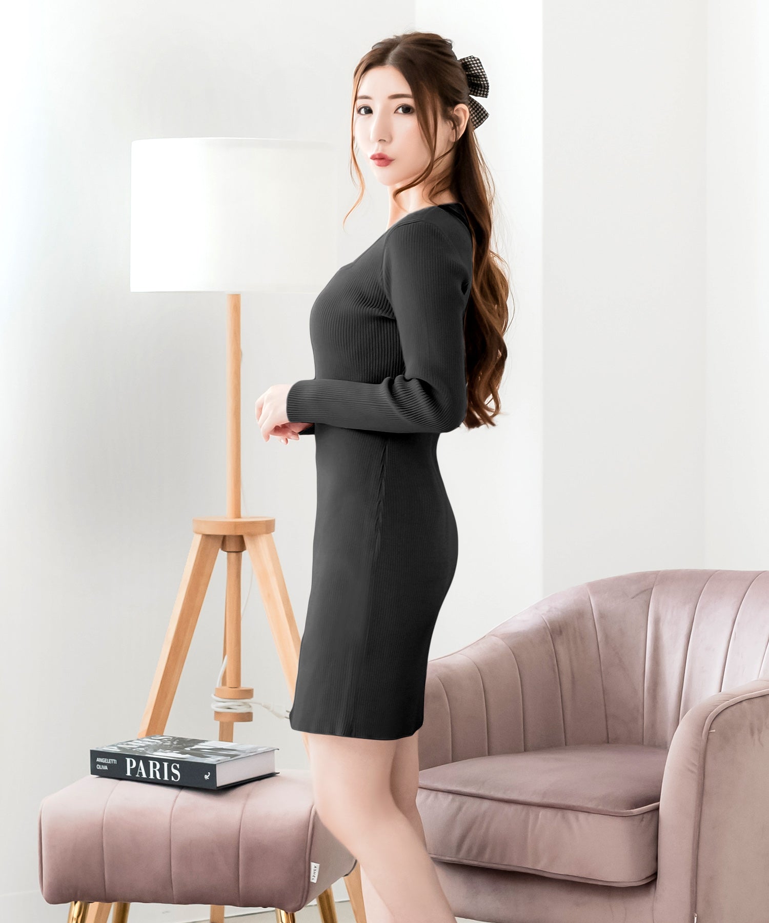 ネックが選べるリブニットミニワンピース JB24530