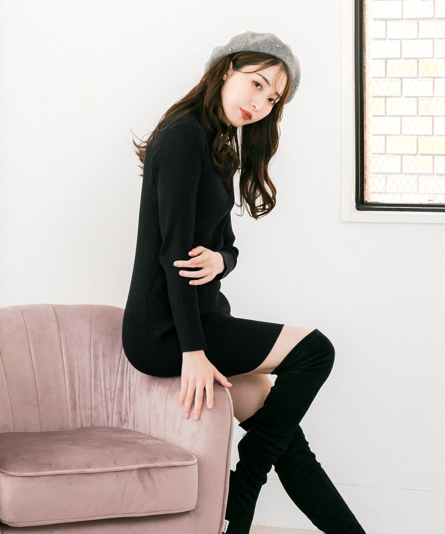 ネックが選べるリブニットミニワンピース JB24530