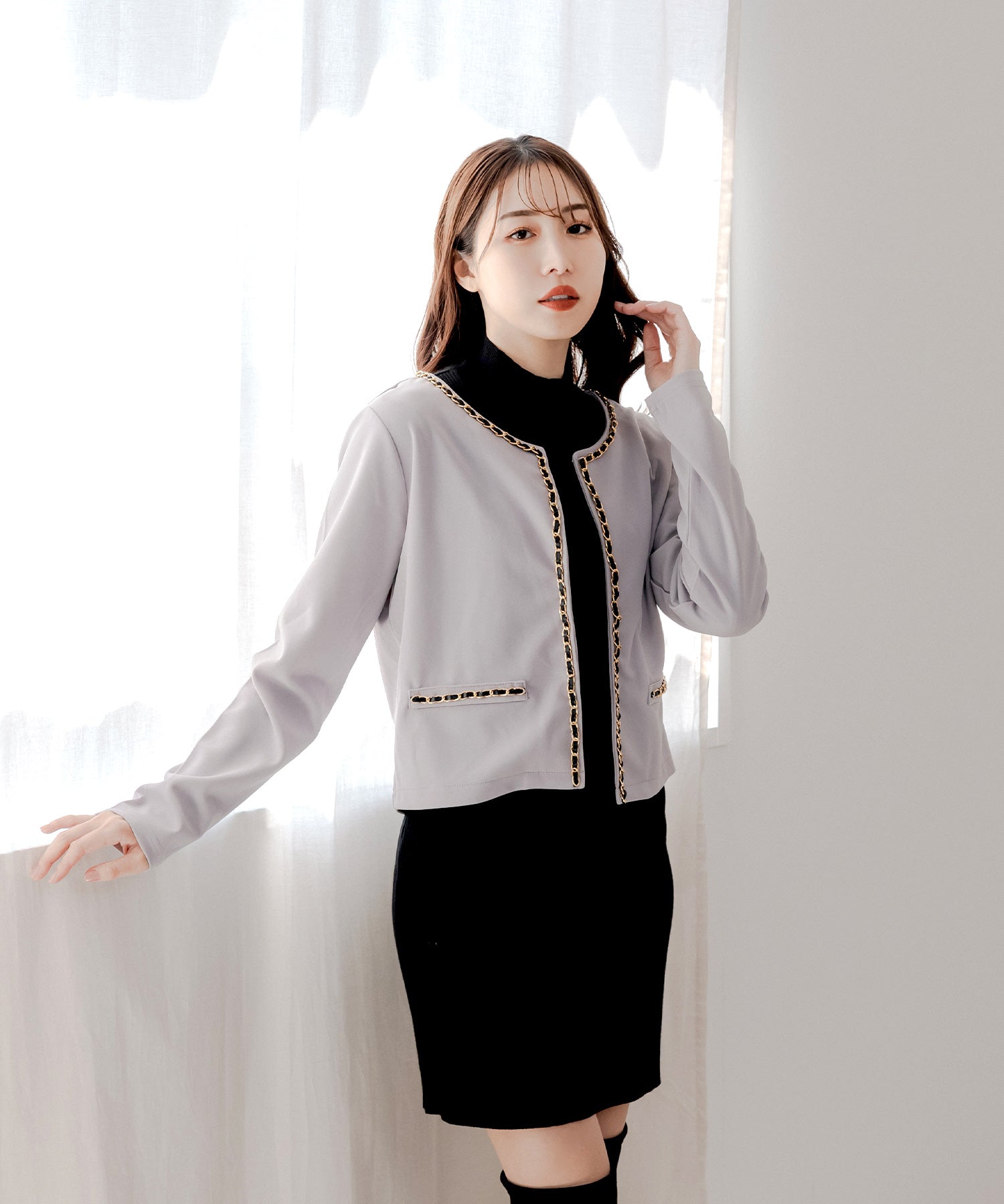 ネックが選べるリブニットミニワンピース JB24530