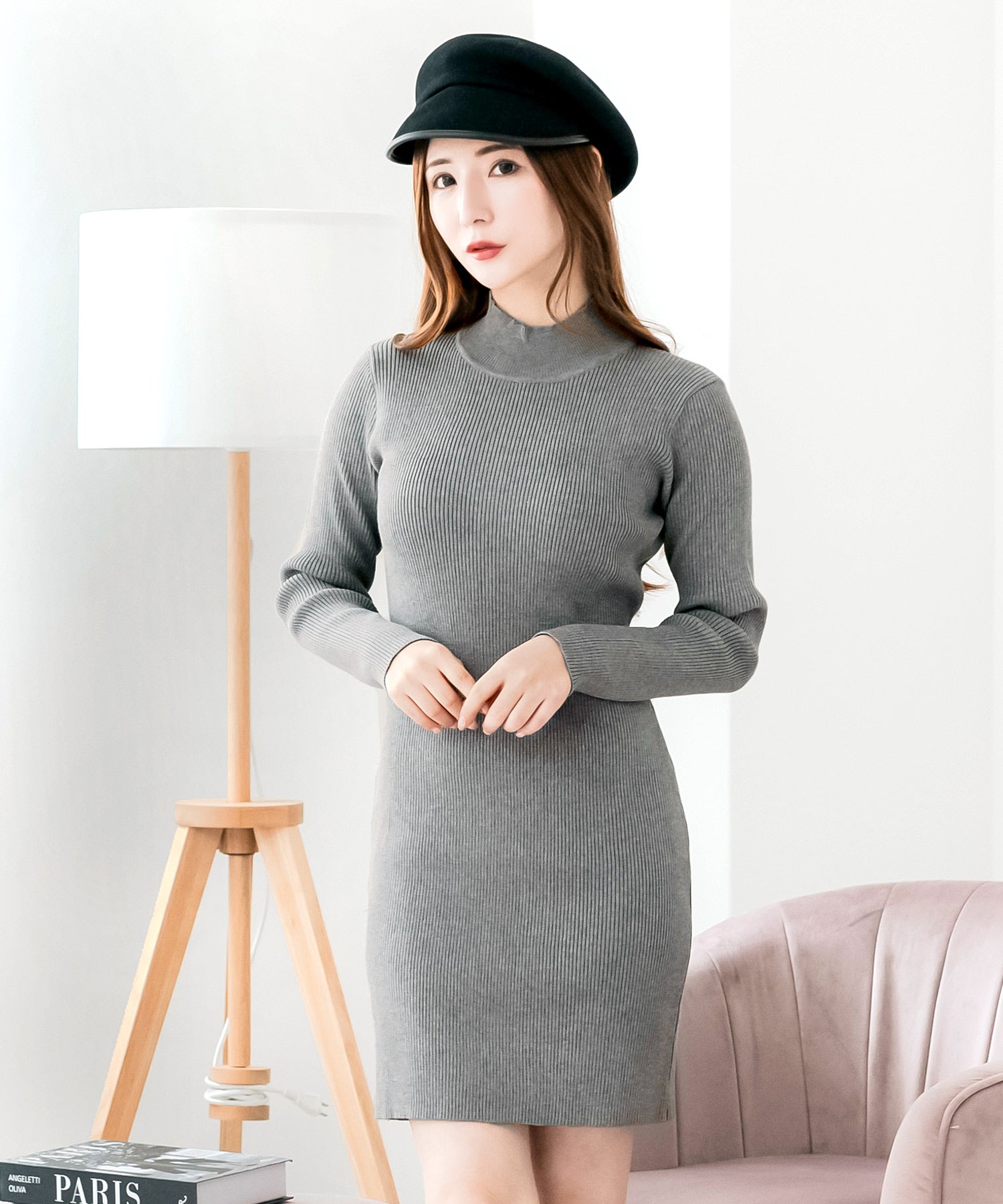 ネックが選べるリブニットミニワンピース JB24530