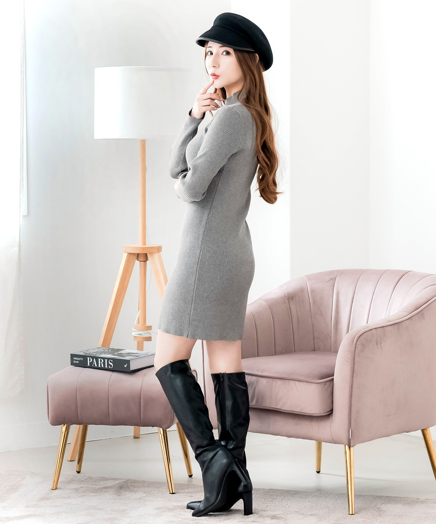 ネックが選べるリブニットミニワンピース JB24530