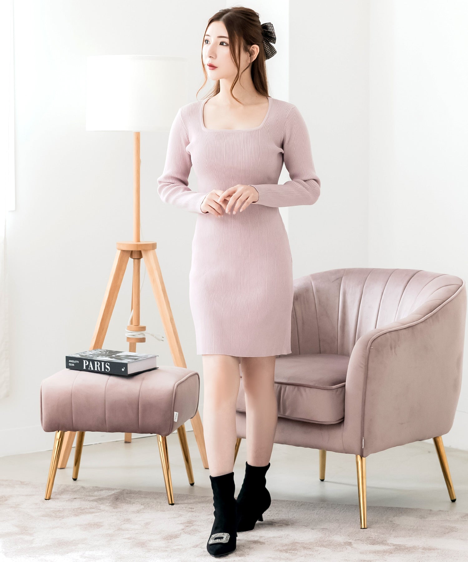 ネックが選べるリブニットミニワンピース JB24530