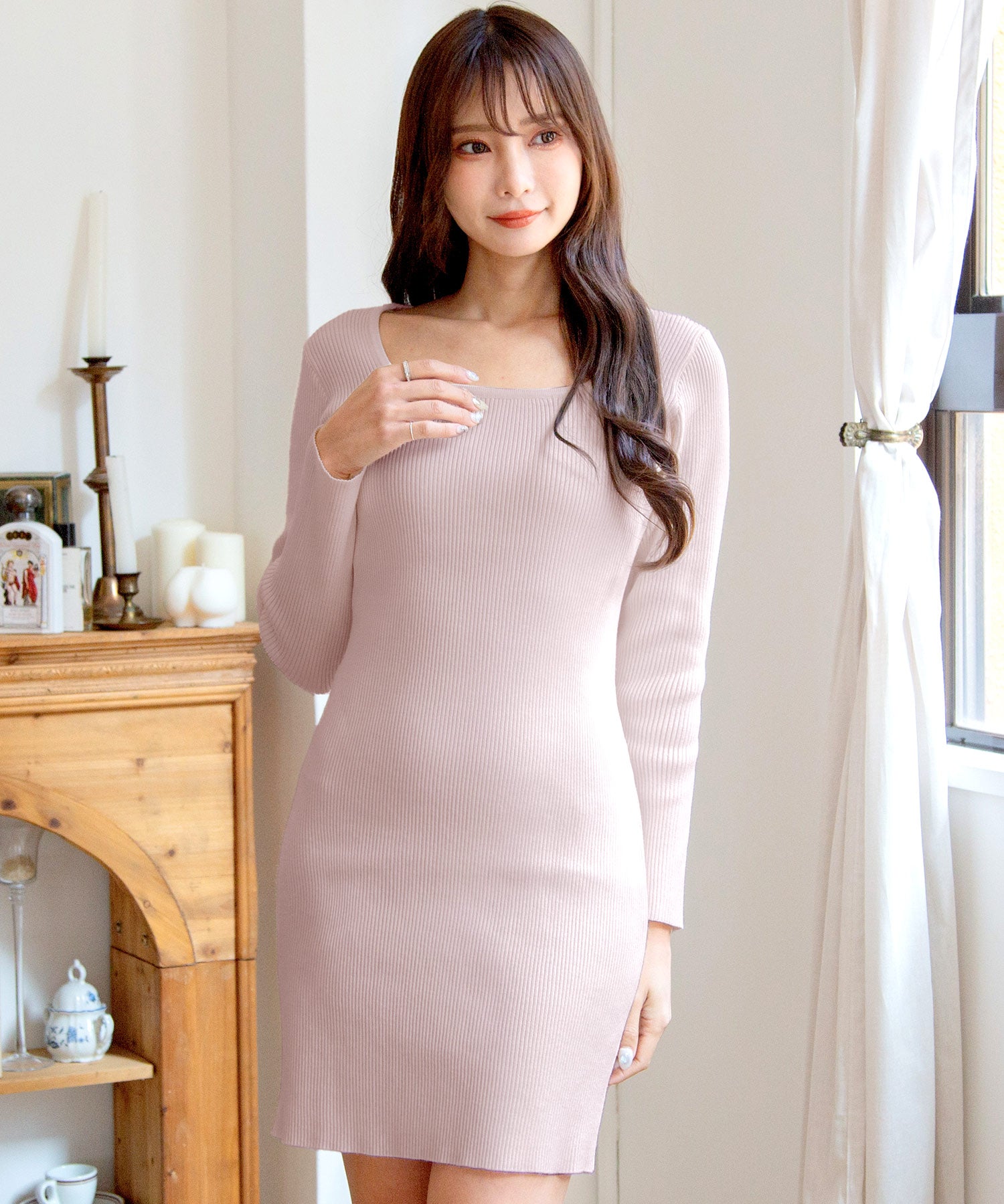 ネックが選べるリブニットミニワンピース JB24530