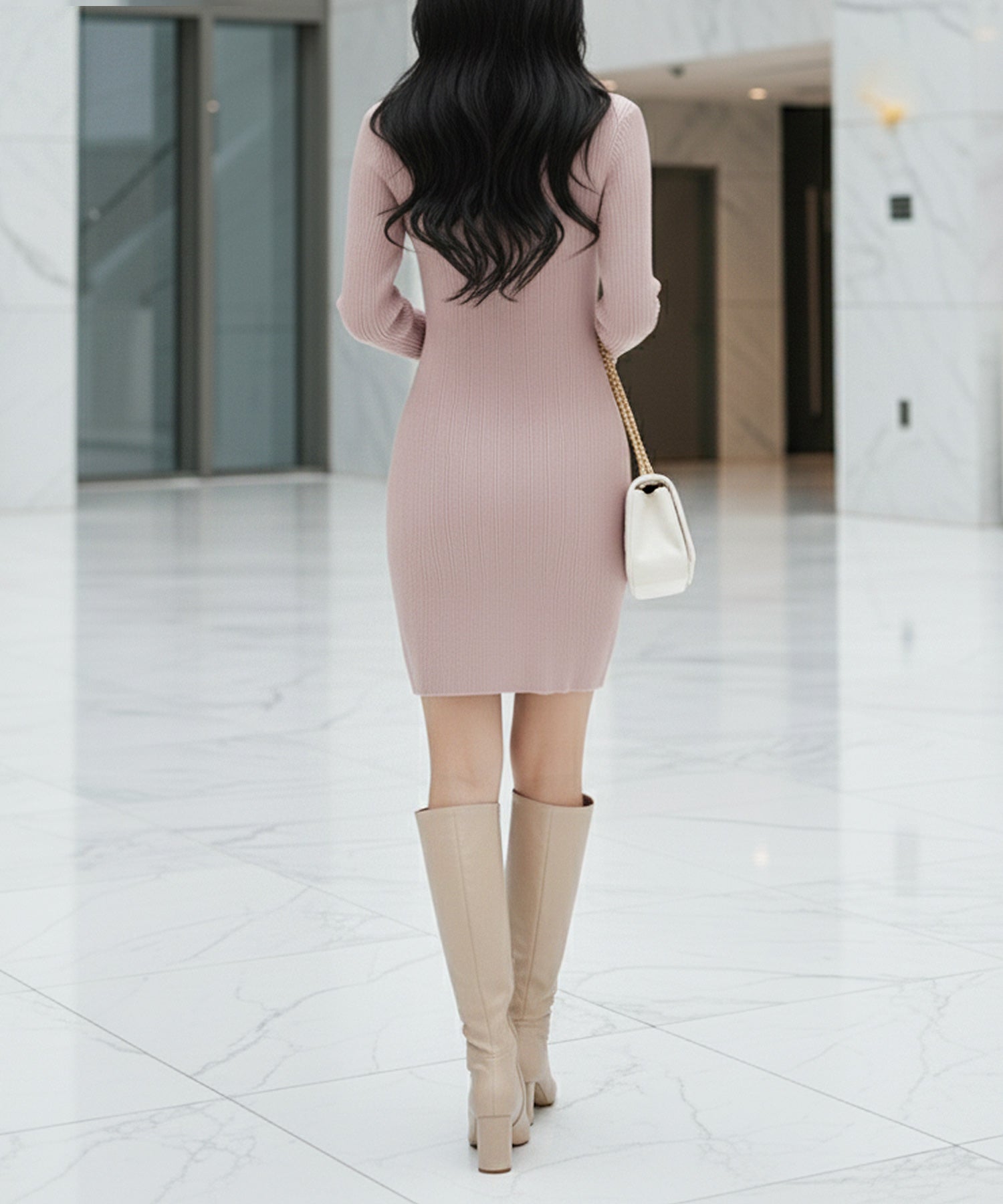 ネックが選べるリブニットミニワンピース JB24530