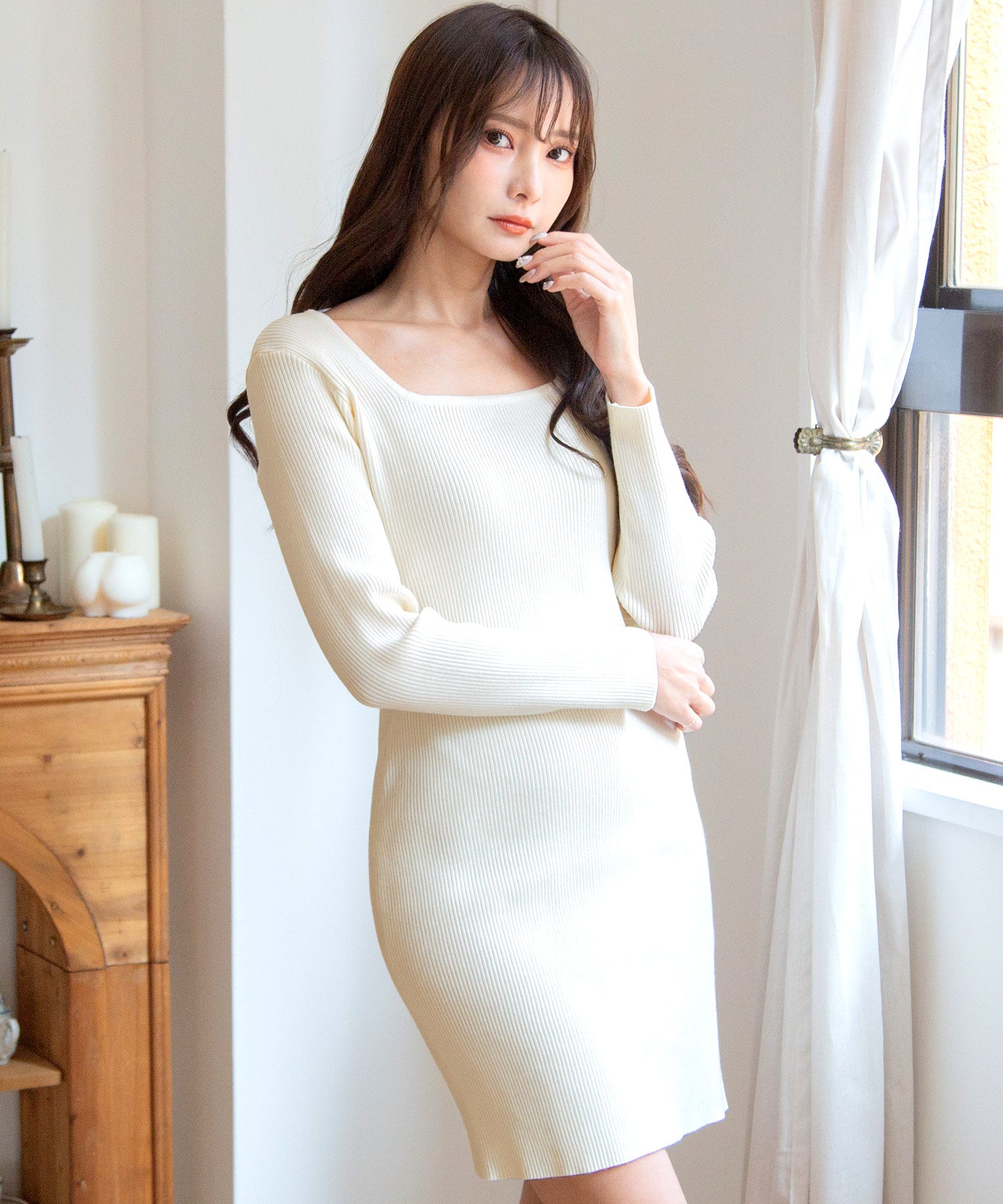 ネックが選べるリブニットミニワンピース JB24530