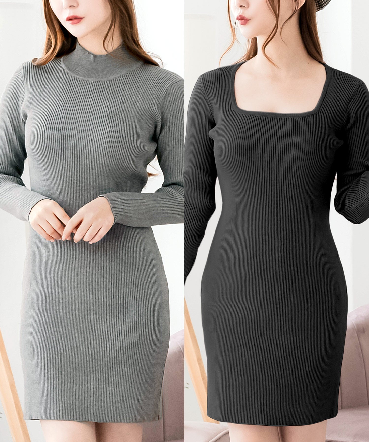 ネックが選べるリブニットミニワンピース JB24530