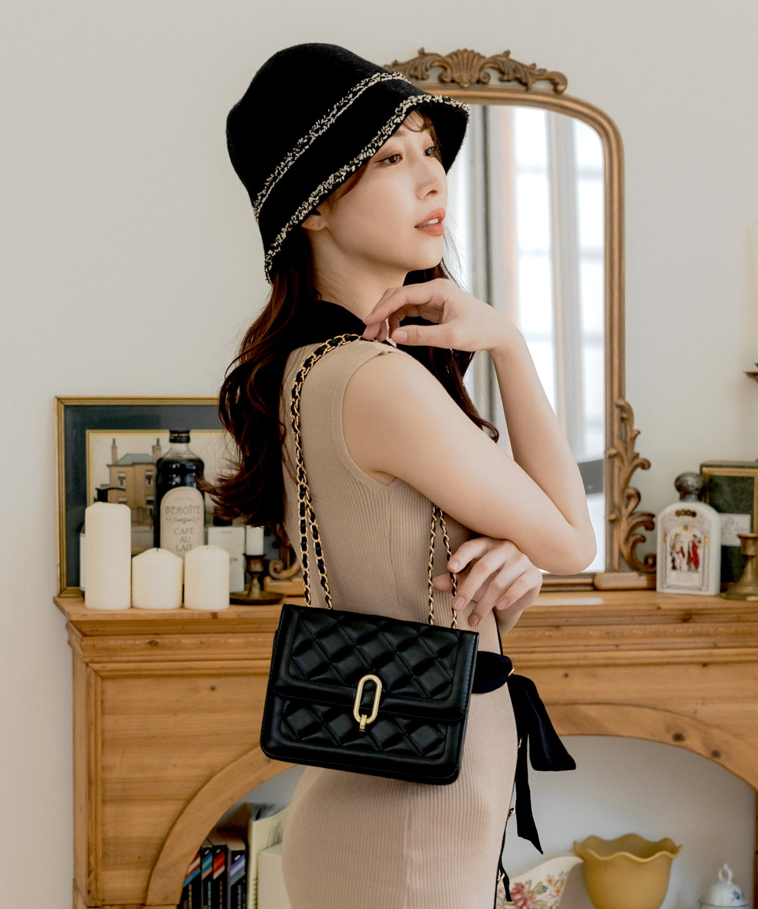 襟付きパイピングニットワンピース JB24533