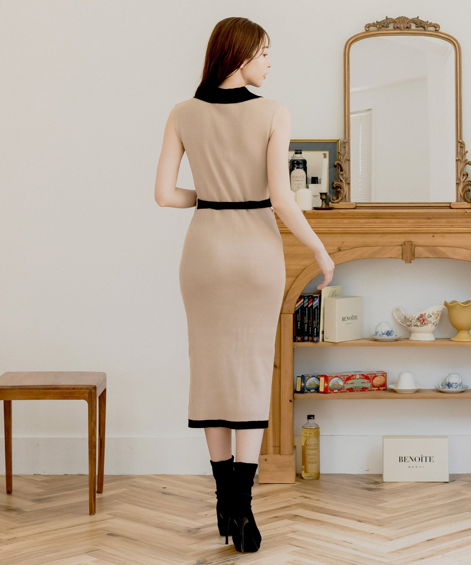 襟付きパイピングニットワンピース JB24533