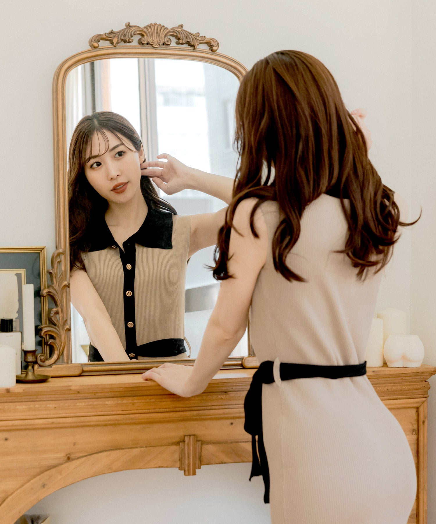 襟付きパイピングニットワンピース JB24533