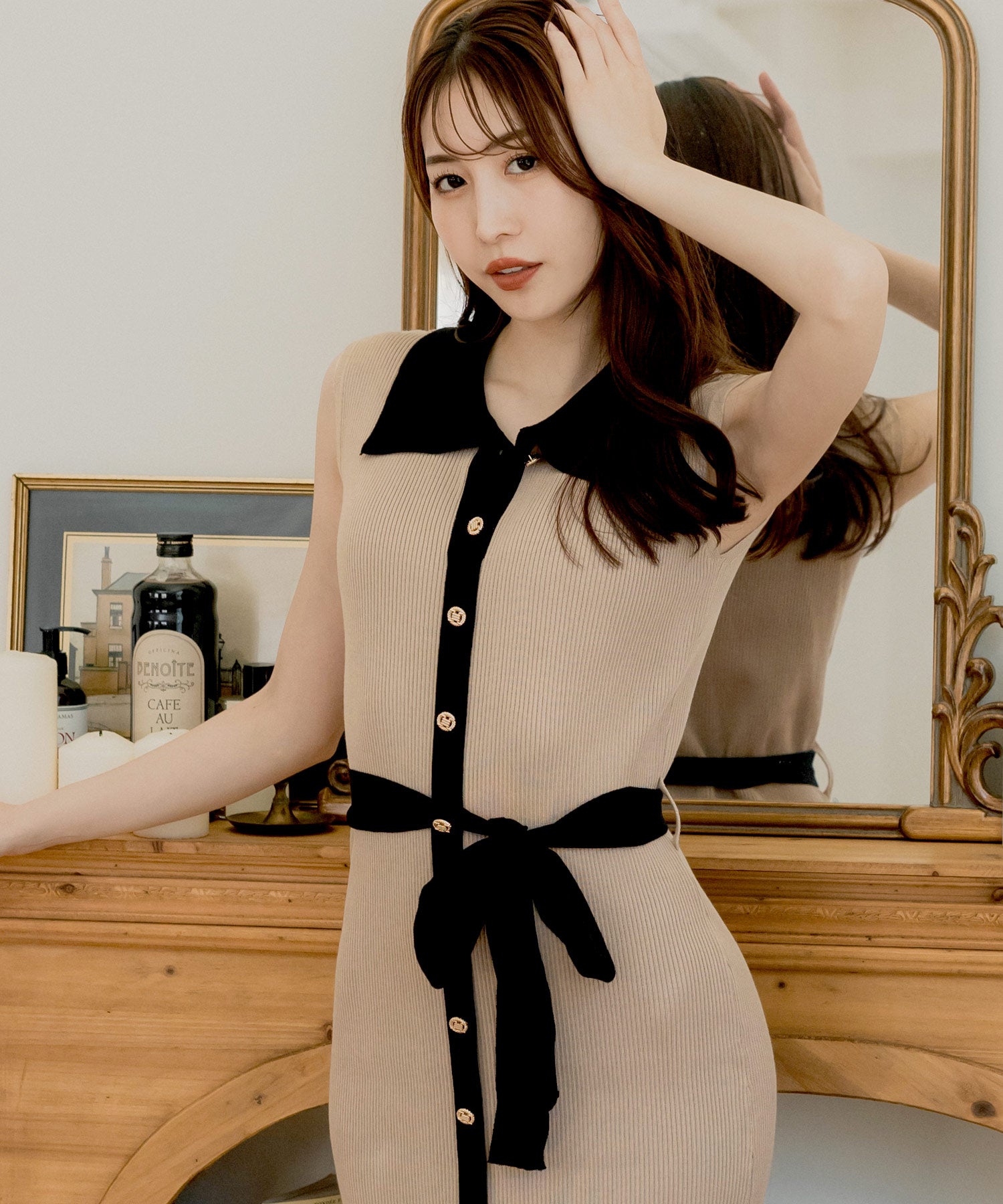 襟付きパイピングニットワンピース JB24533