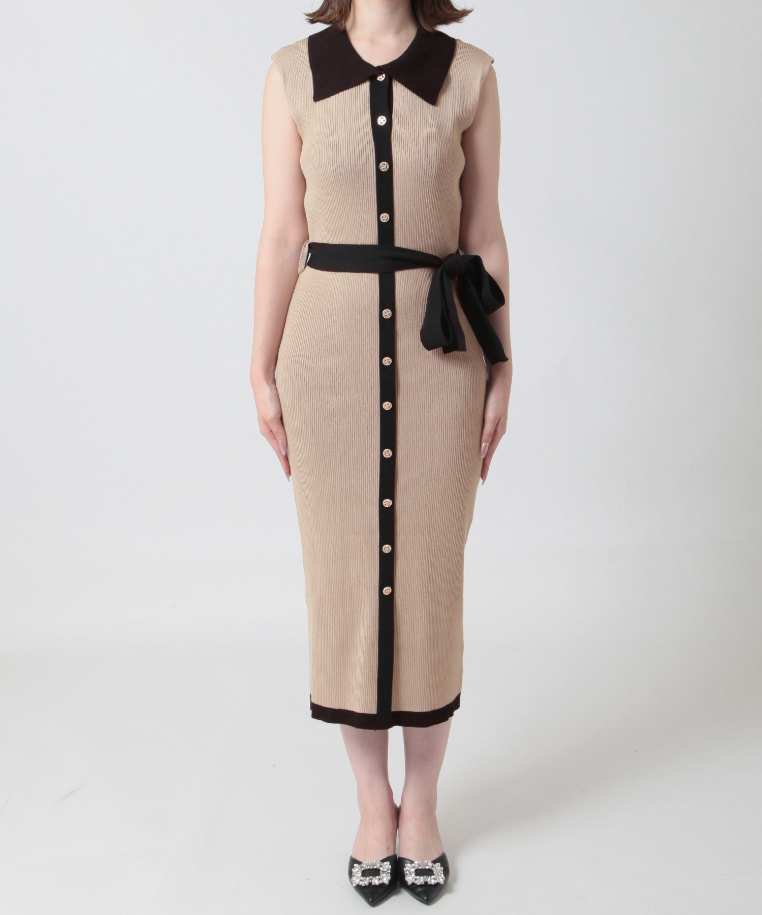 襟付きパイピングニットワンピース JB24533