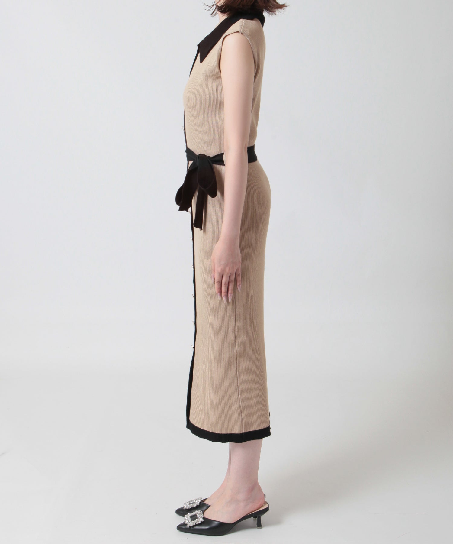 襟付きパイピングニットワンピース JB24533