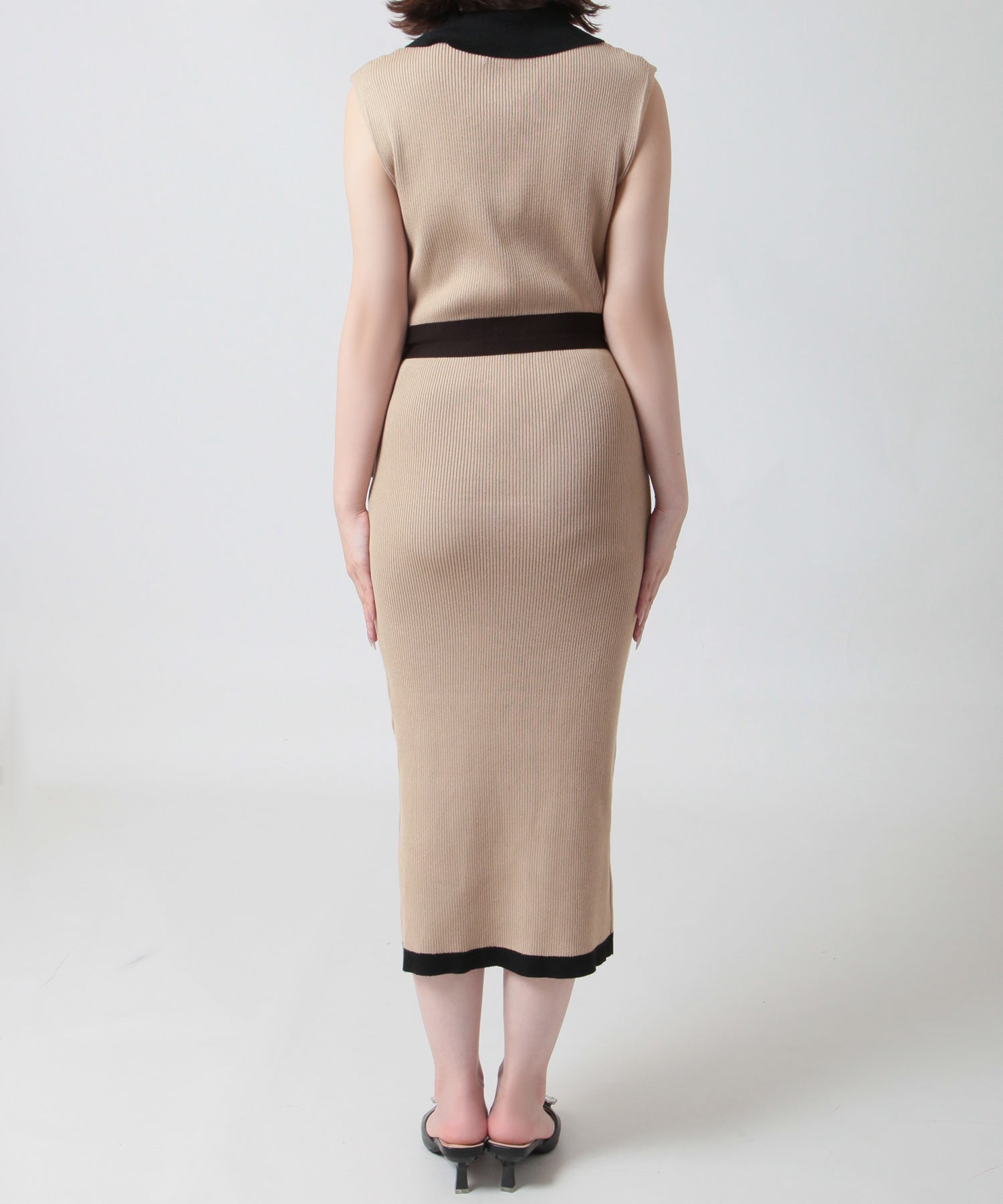 襟付きパイピングニットワンピース JB24533