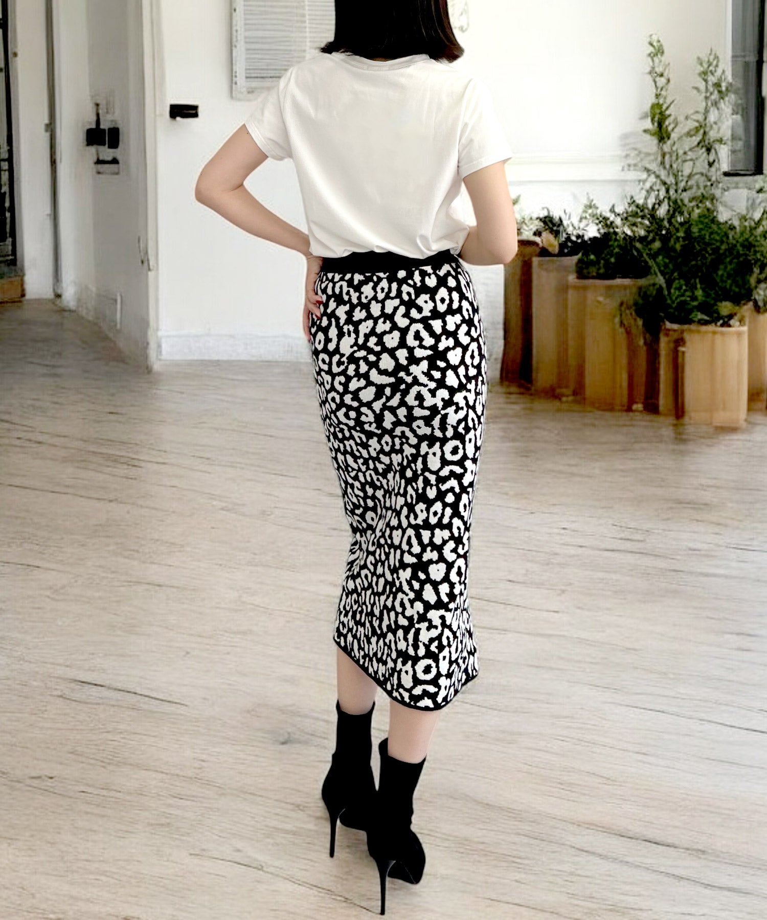 柄&無地スリットニットスカート JB24537