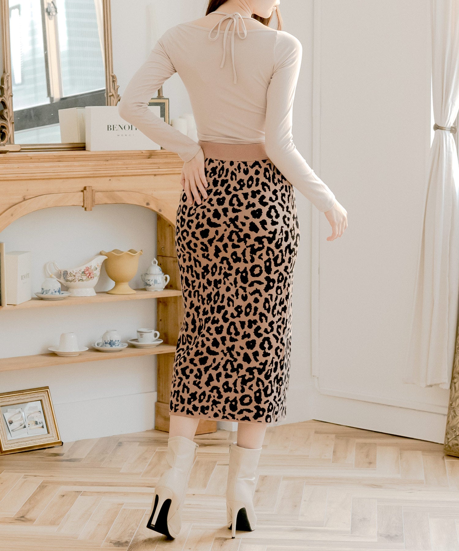 柄&無地スリットニットスカート JB24537