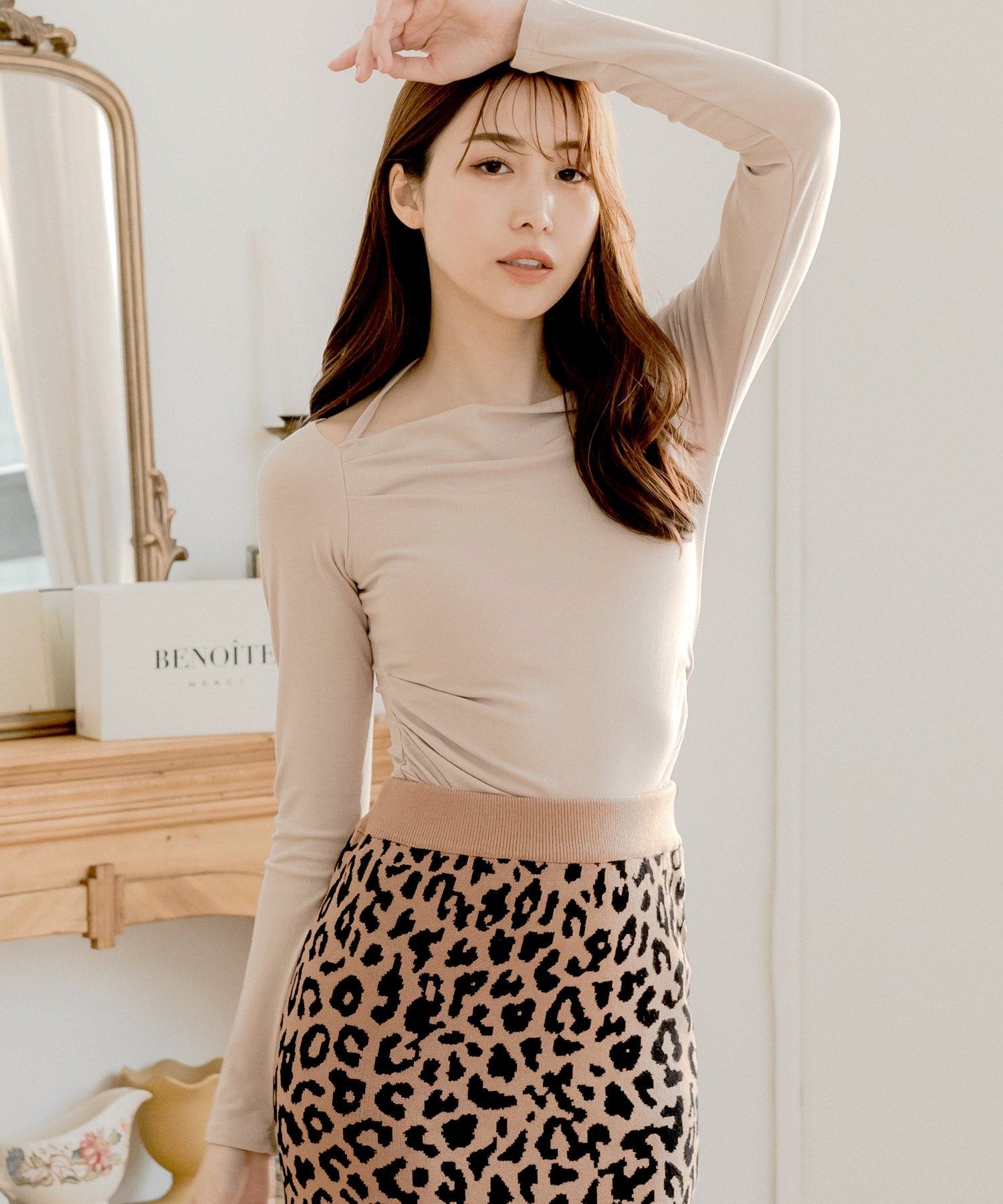 柄&無地スリットニットスカート JB24537