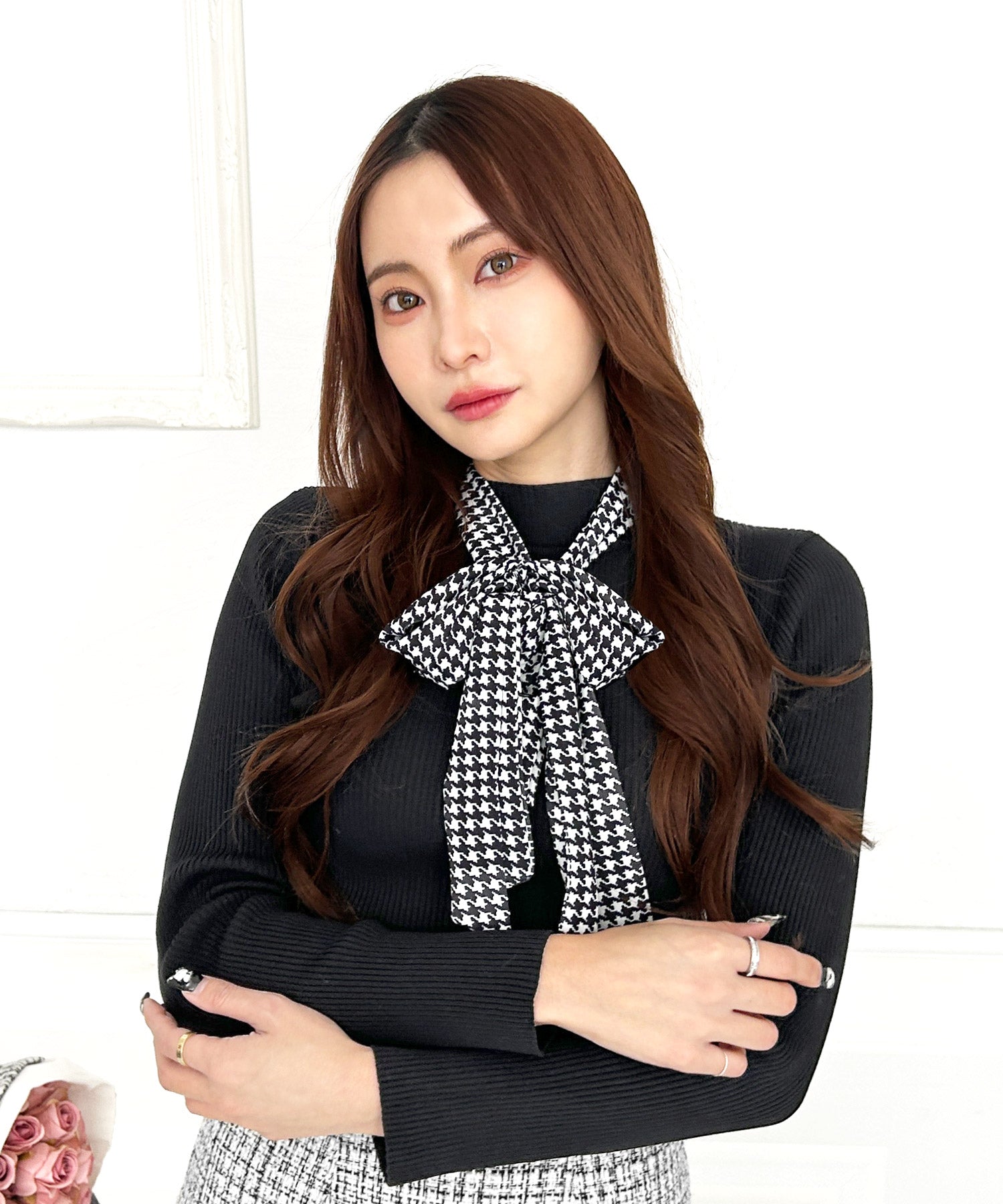 スカーフ付きリブニットトップス JB24554