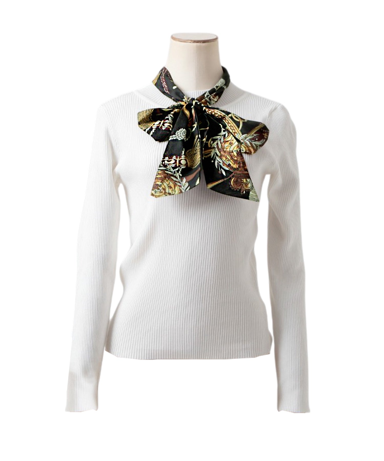 スカーフ付きリブニットトップス JB24554