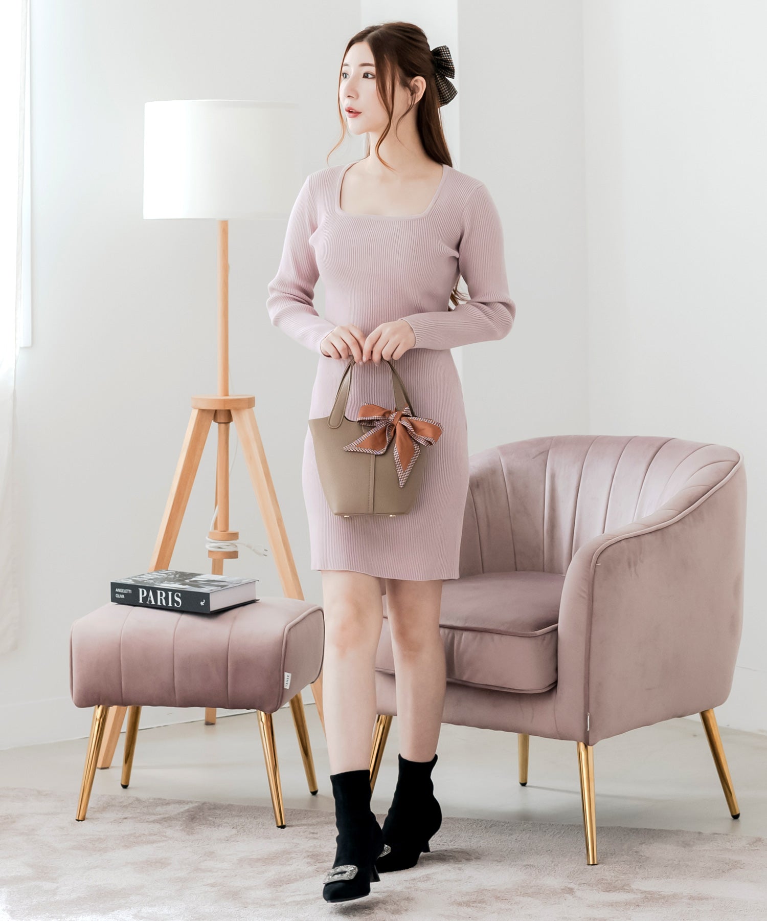 千鳥格子柄リボンバレッタ JB24684